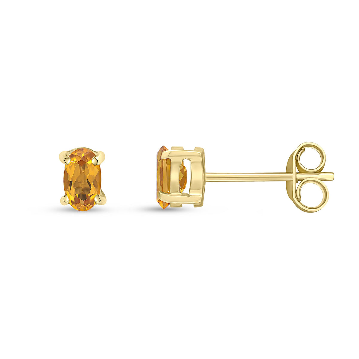 9CT YG 5X3 OVAL CITRINE CLAW SET STUD EARRINGS