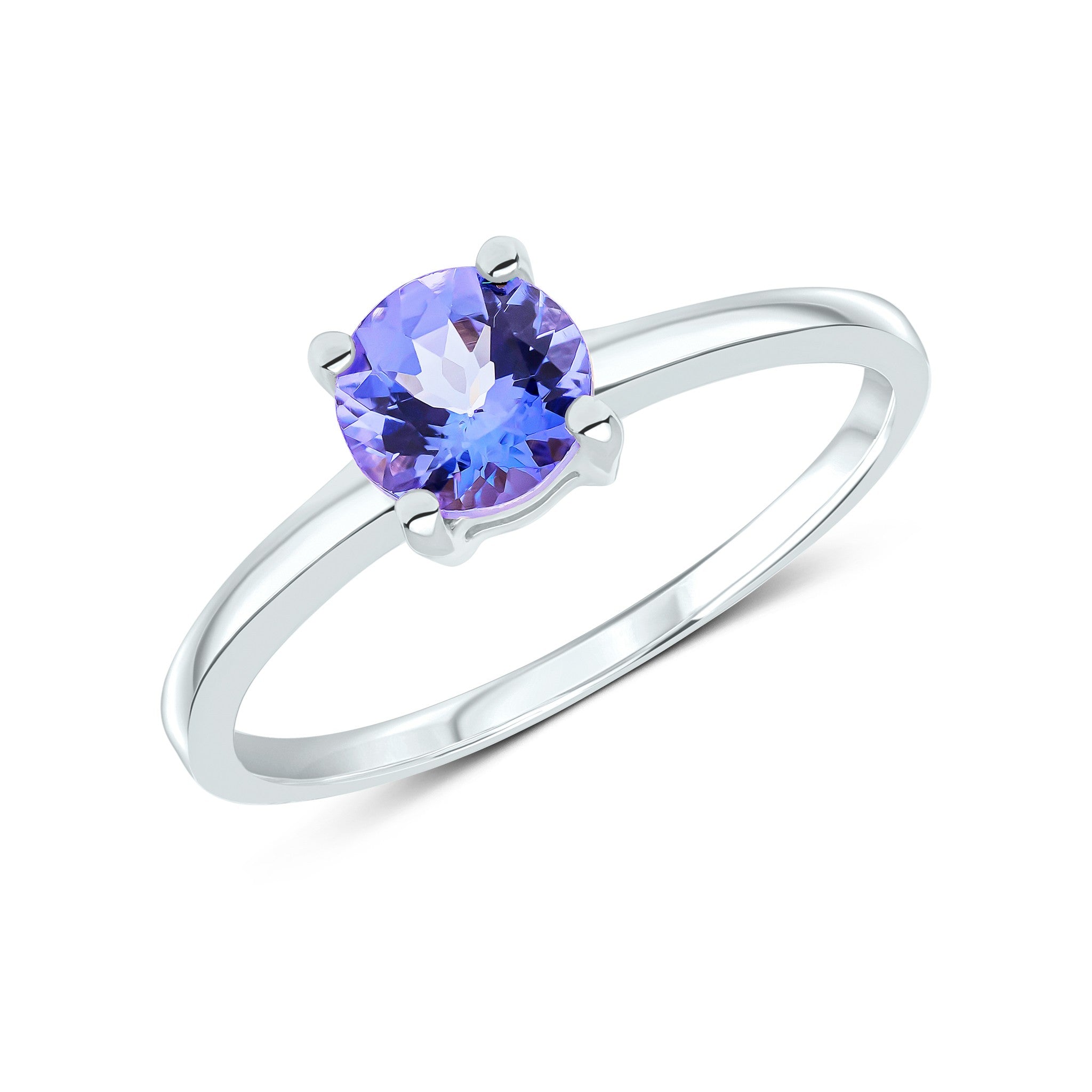9CT WG 6MM ROUND TANZANITE 4 CLAW SINGLE STONE RING