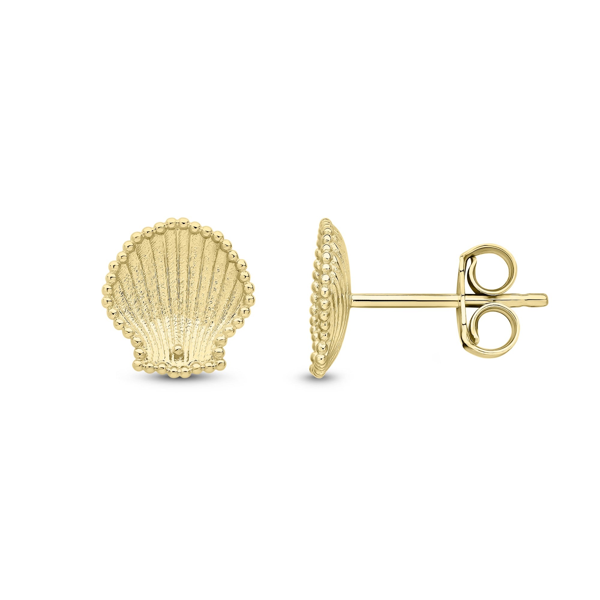 9CT YG TEXTURED SHELL STUD EARRINGS