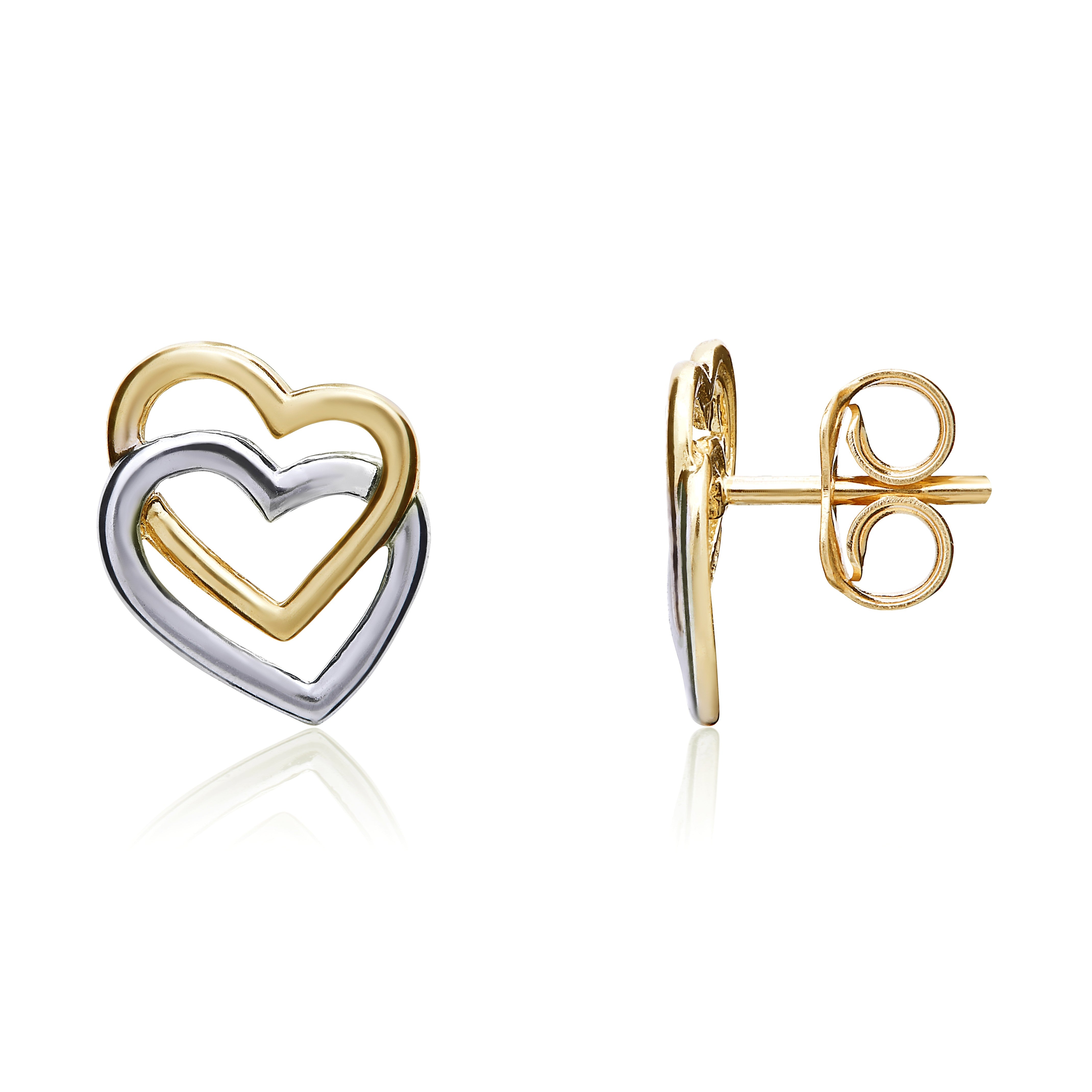 9CT YWG DOUBLE OPEN HEART STUD EARRINGS