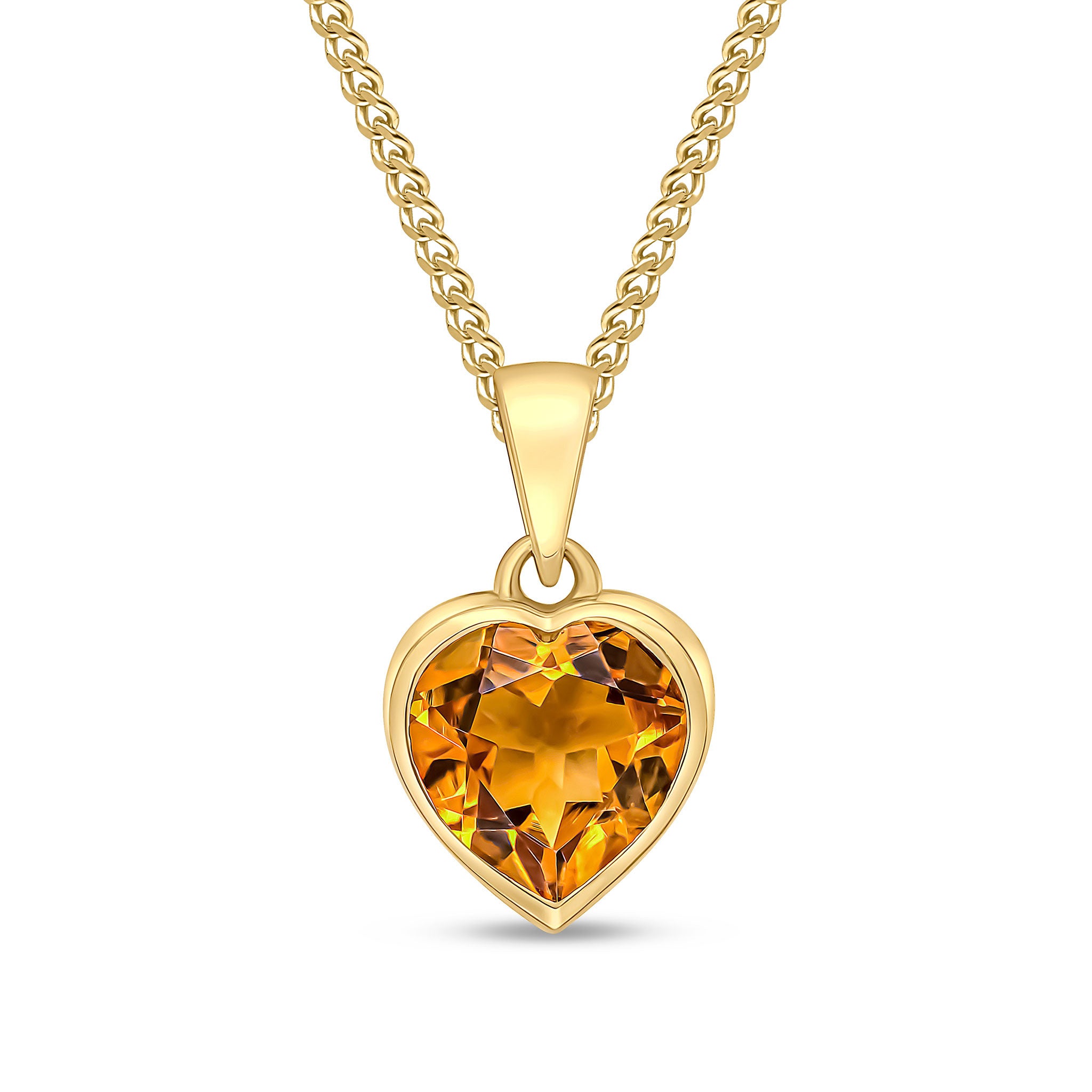 9CT YG 8MM HEARTSHAPE CITRINE RUBOVER SINGLE STONE PENDANT