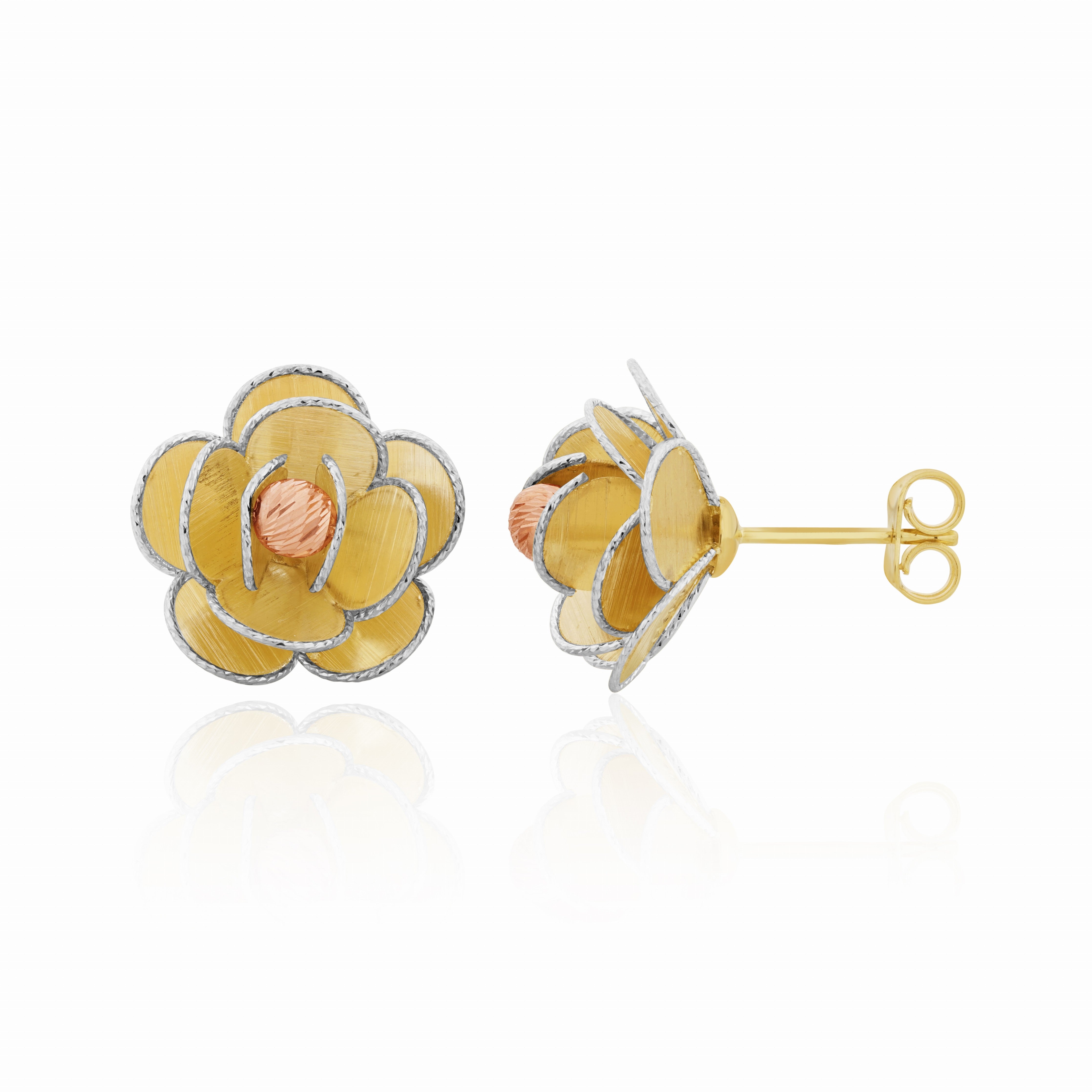 9CT 3COL.TEXT. ROSE STUDS