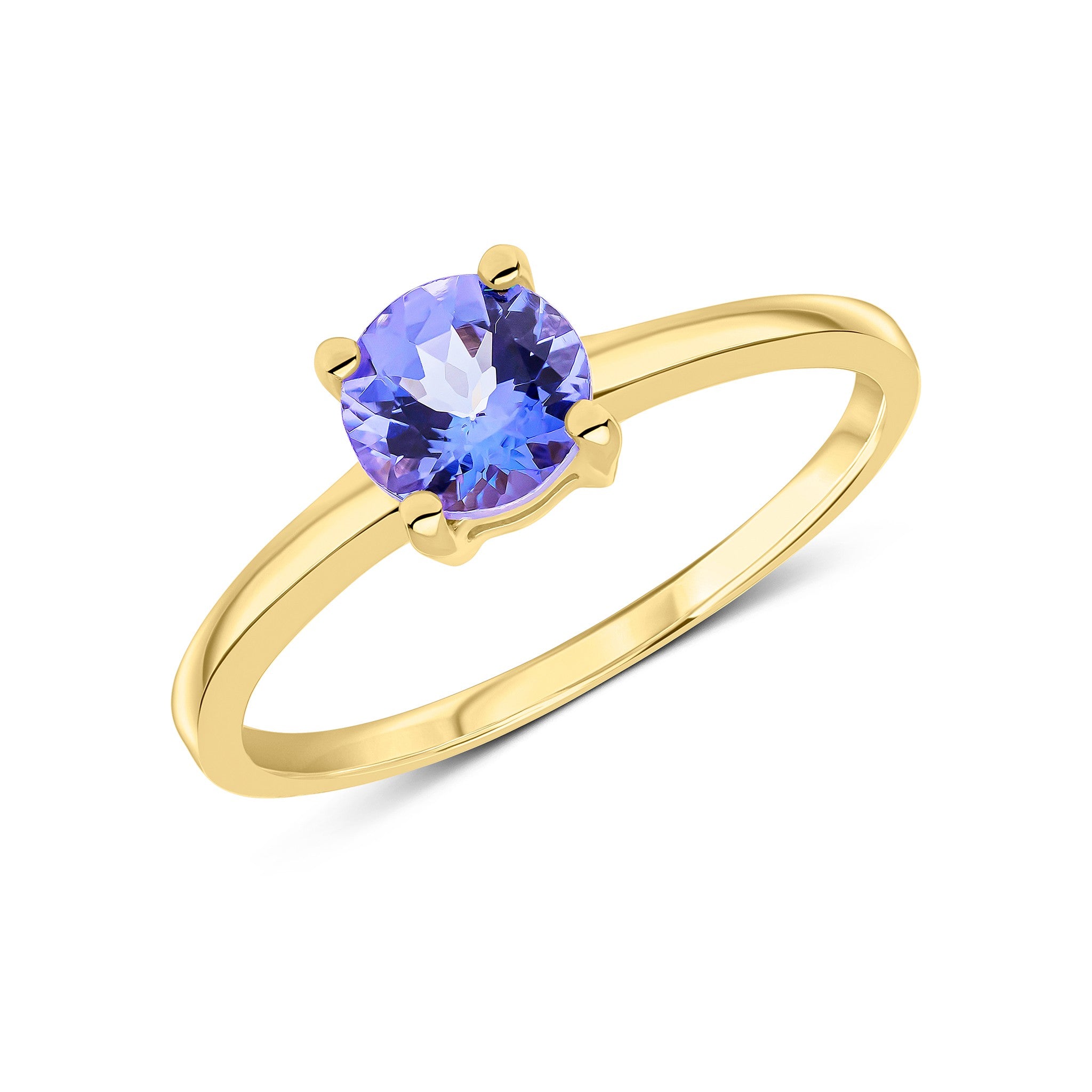 9CT YG 6MM ROUND TANZANITE 4 CLAW SINGLE STONE RING
