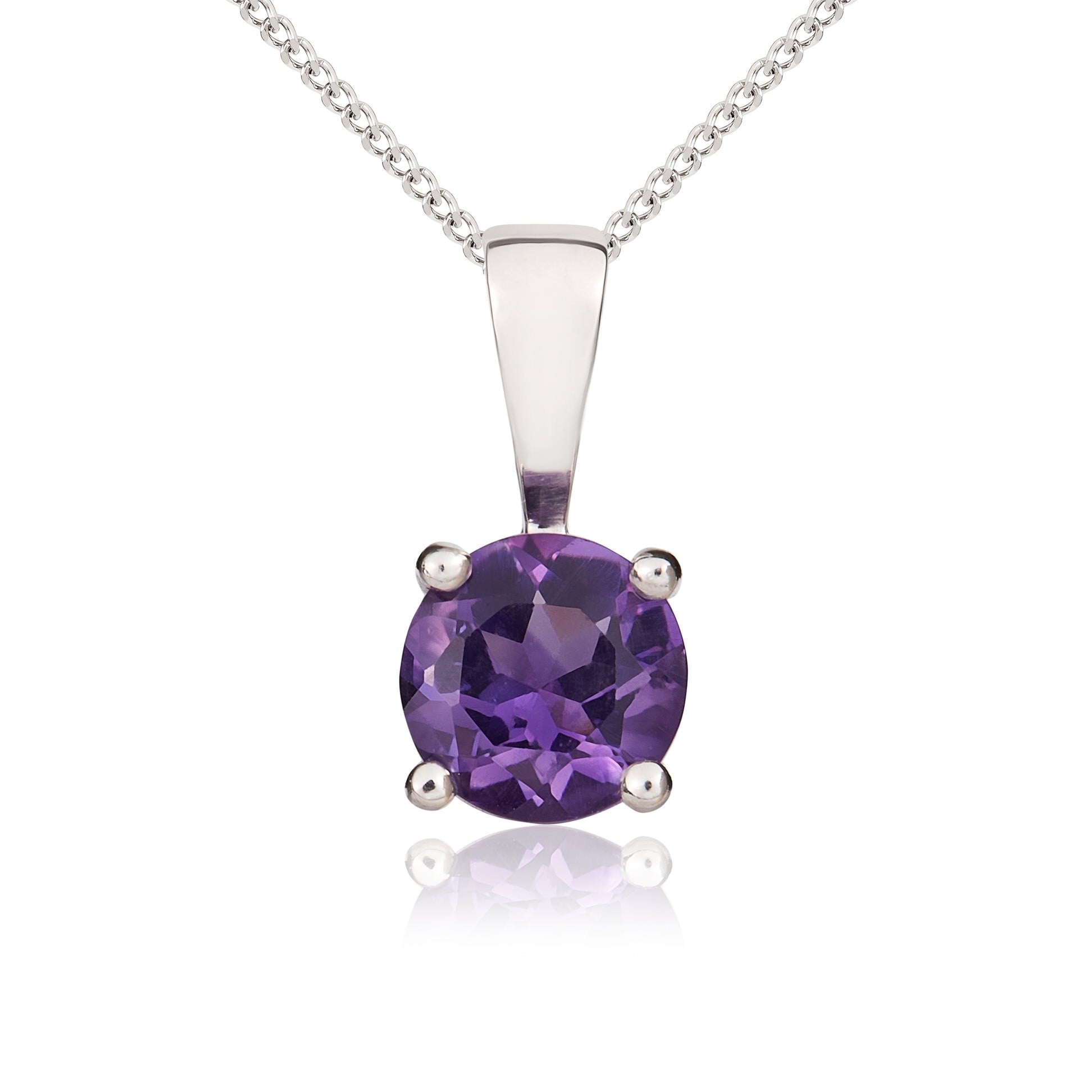 9CT WG 5MM ROUND AMETHYST 4 CLAW PENDANT