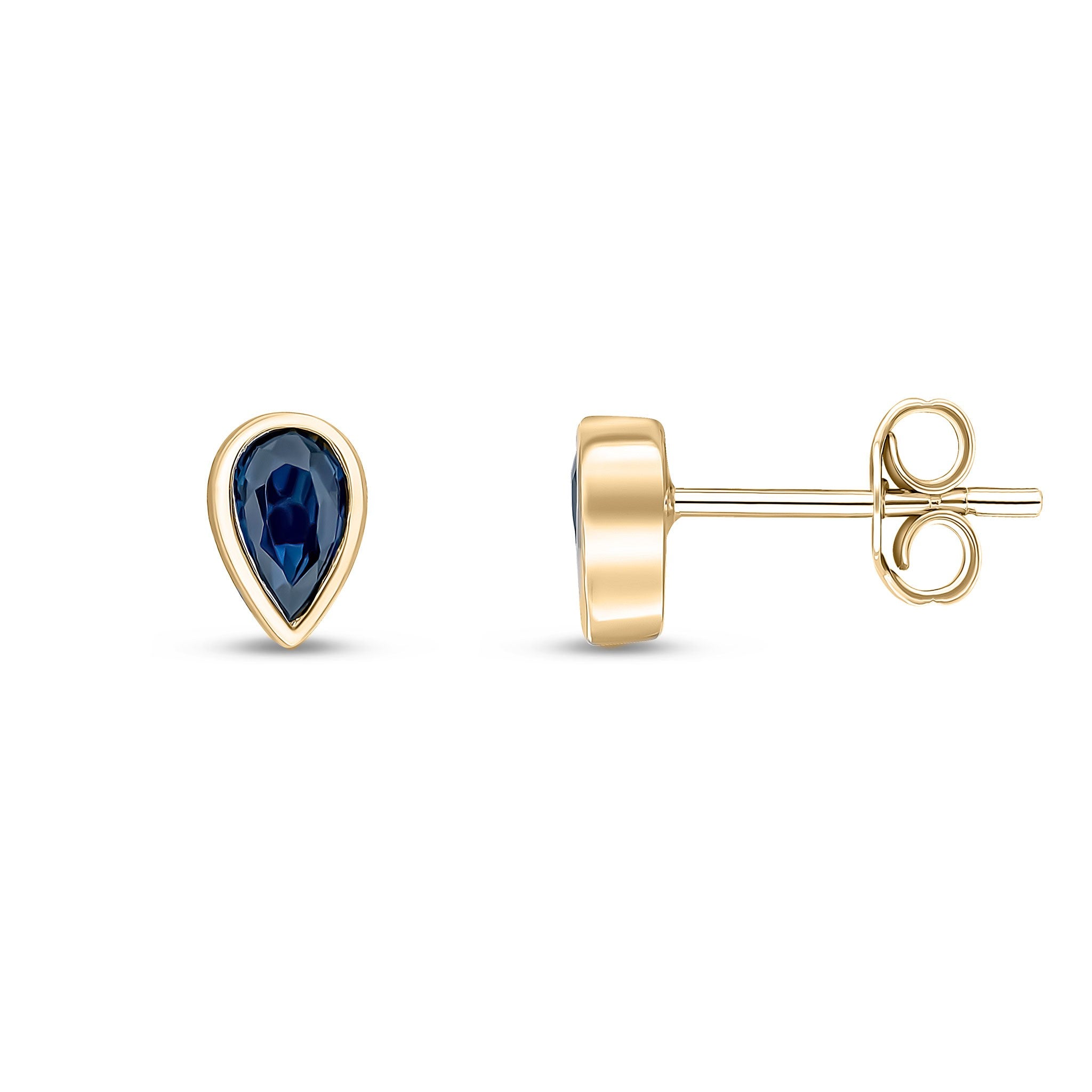 9CT YG 5X3 PEARSHAPE SAPPHIRE RUBOVER SET EARRINGS