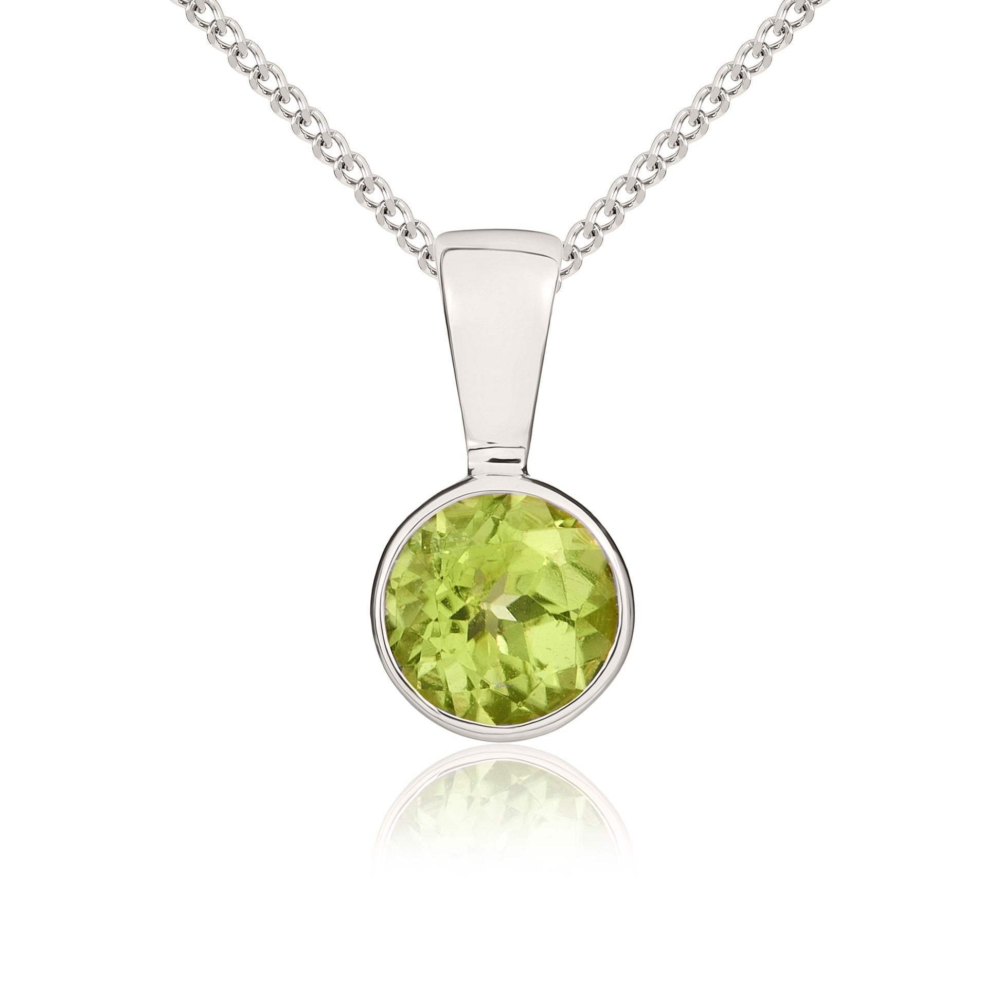 9CT WG 5MM ROUND PERIDOT RUBOVER SET PENDANT