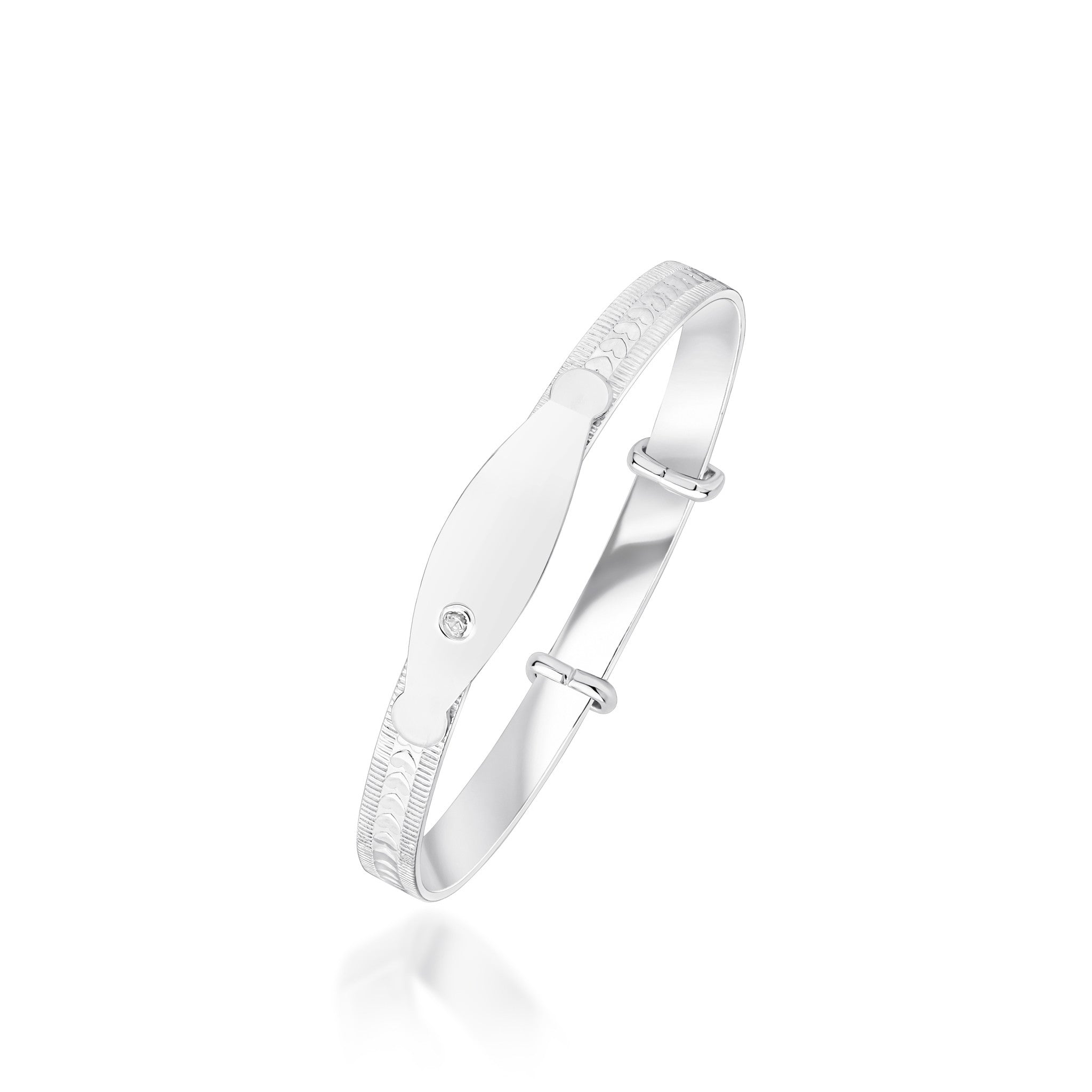 Silver Heart White CZ Bangle