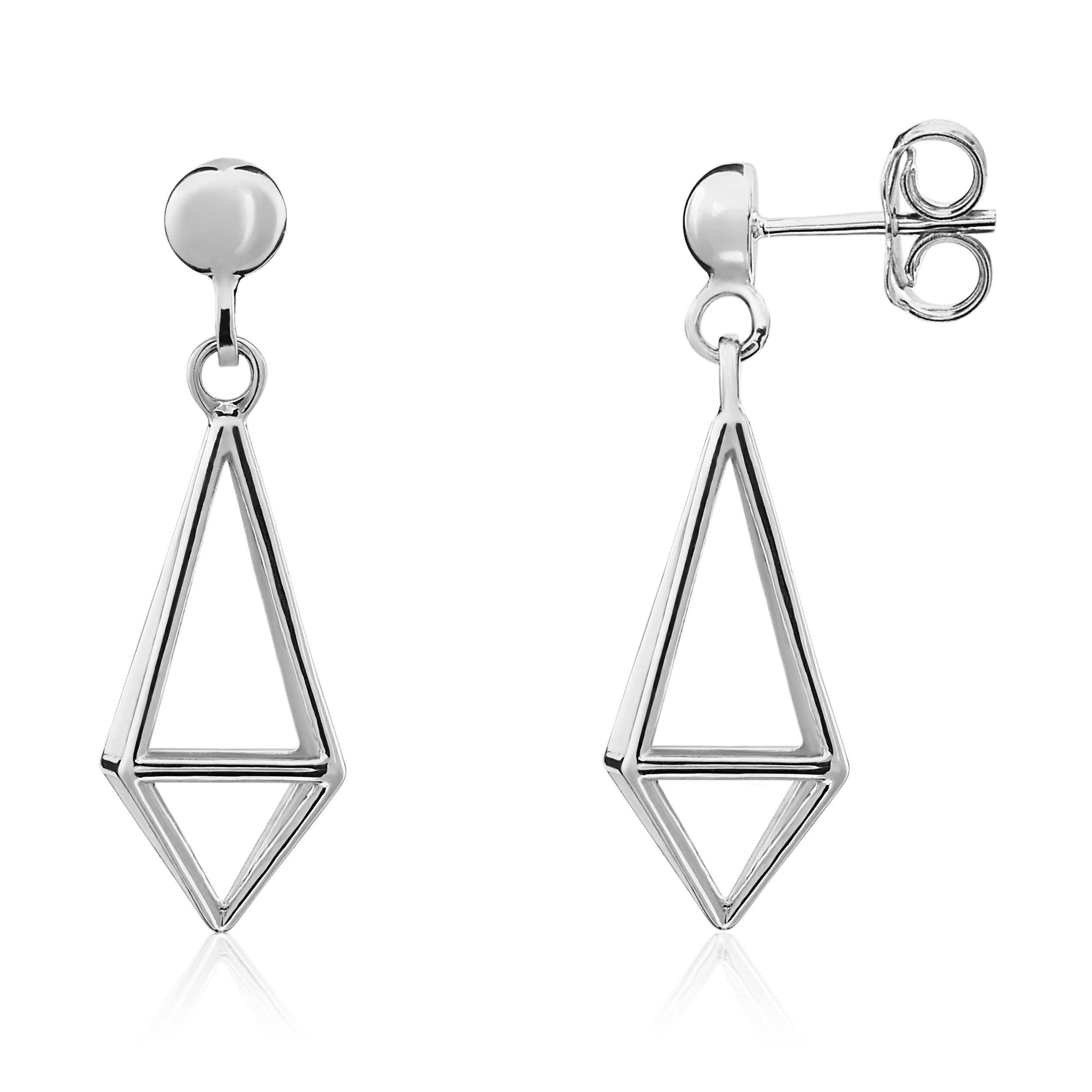 9CT WHITE GOLD WIRE 3D KITE DROP EARRINGS