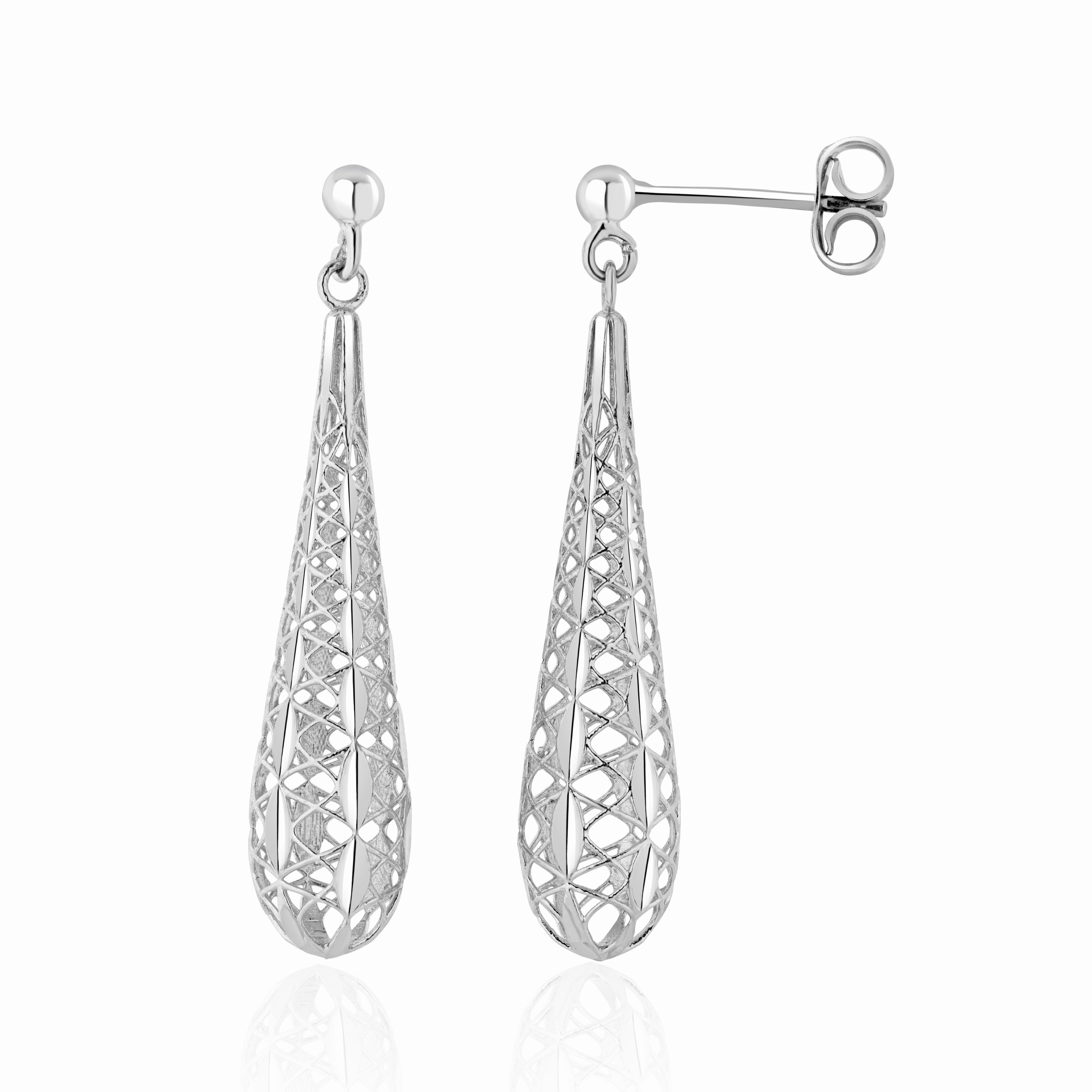 9CT WHITE GOLD OPENWORK TORPEDO DROP EARRINGS