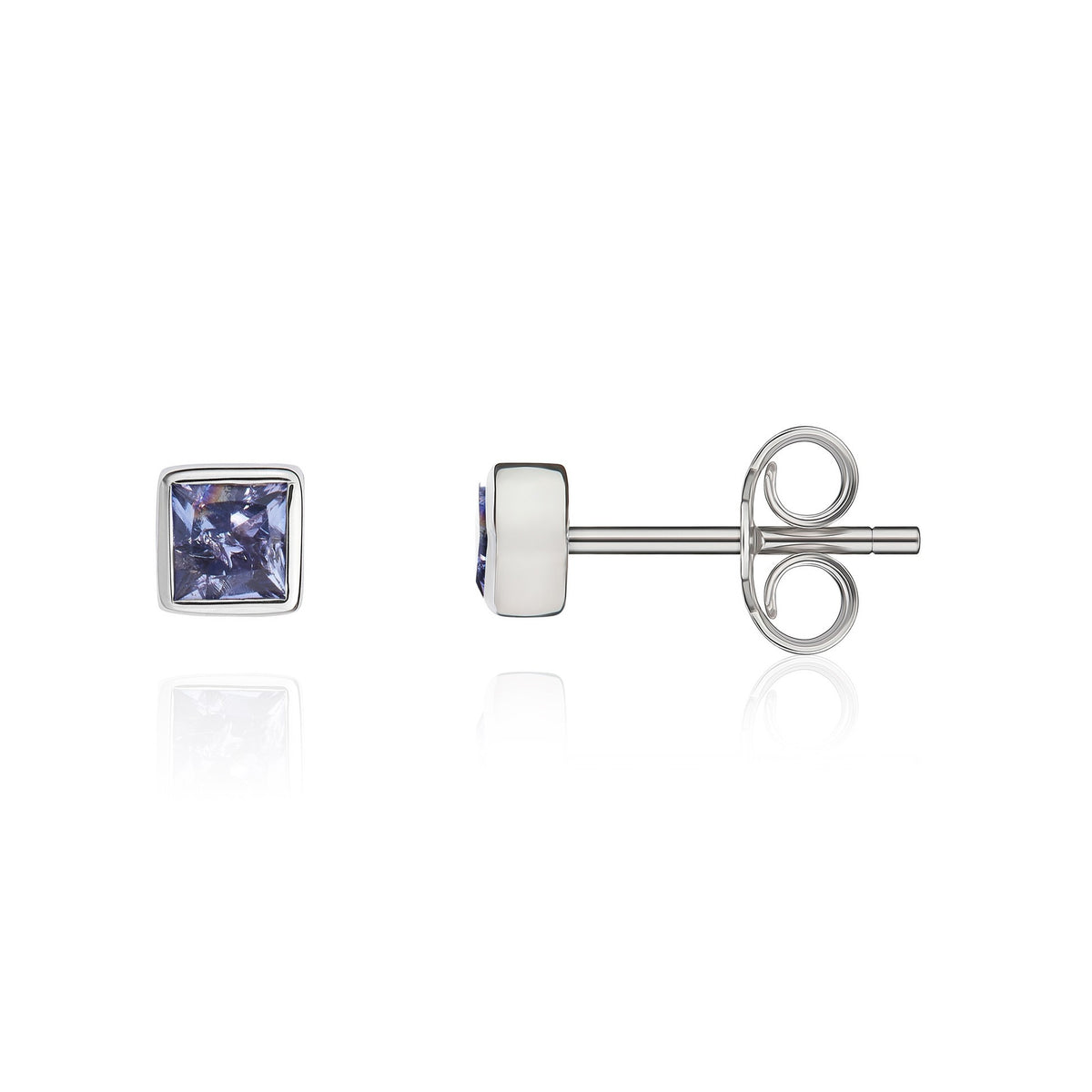 9CT WG 3MM SQUARE TANZANITE RUBOVER SET EARRINGS