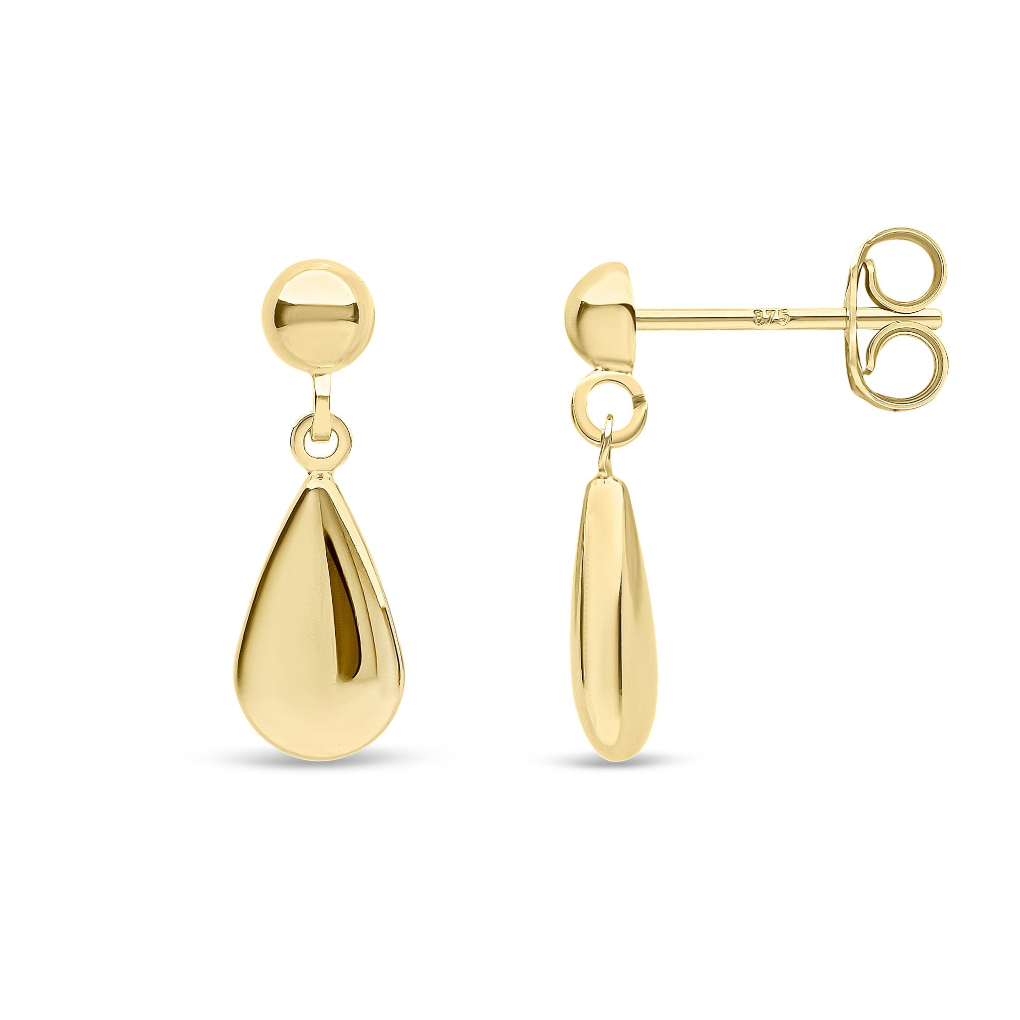 9CT YELLOW GOLD POLISHED FLAT PEARSHAPE DROP EARRINGS