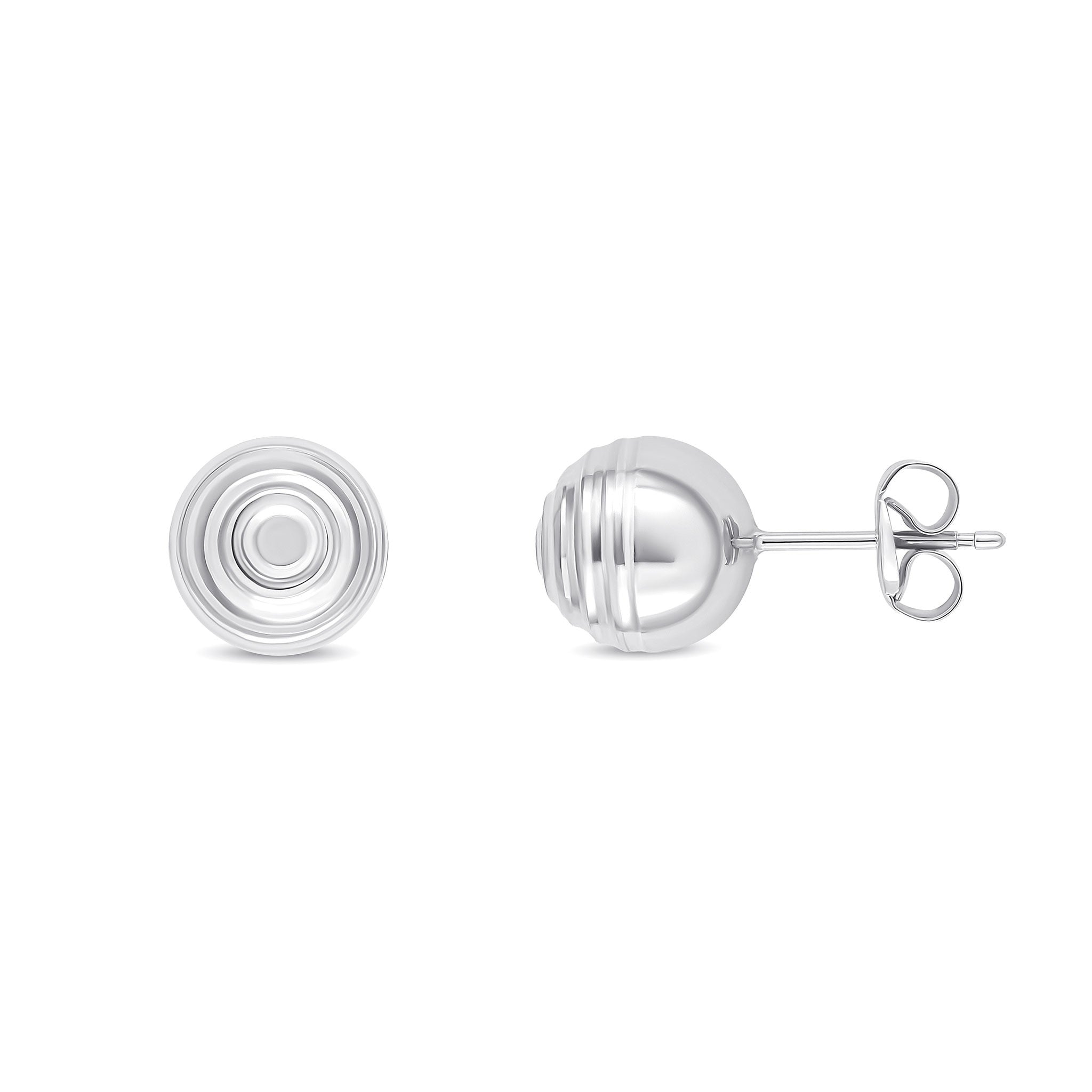 9CT WHITE GOLD STRIPED/POLISHED 8MM BALL STUD EARRINGS