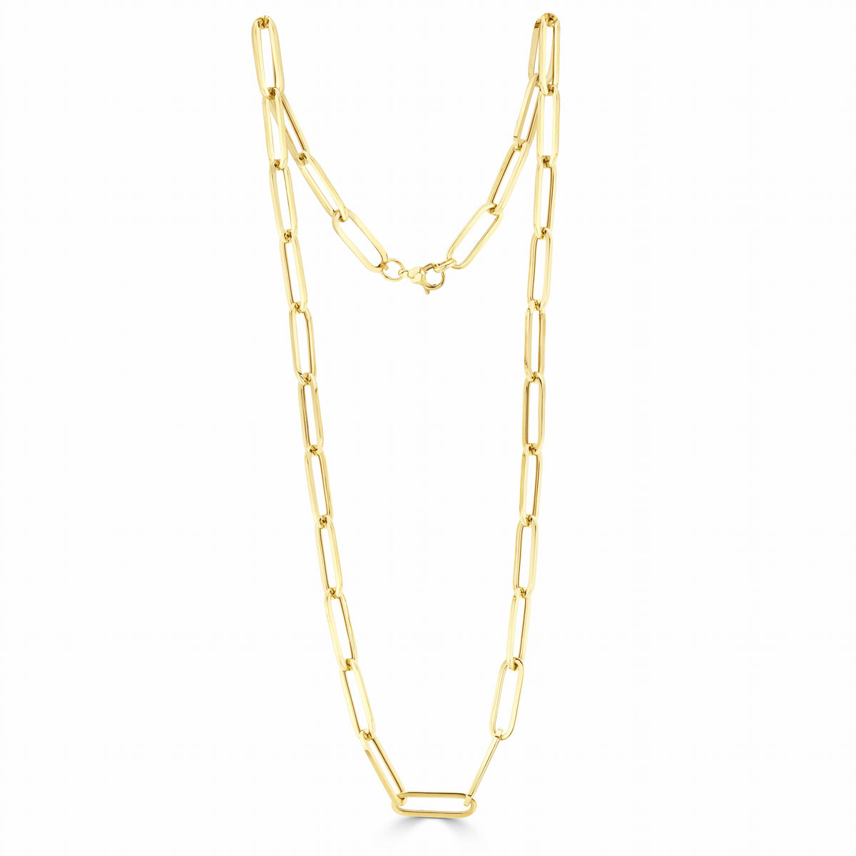 9CT YELLOW GOLD OVAL PAPERCHAIN LINK NECKLACE. 24 INCHES