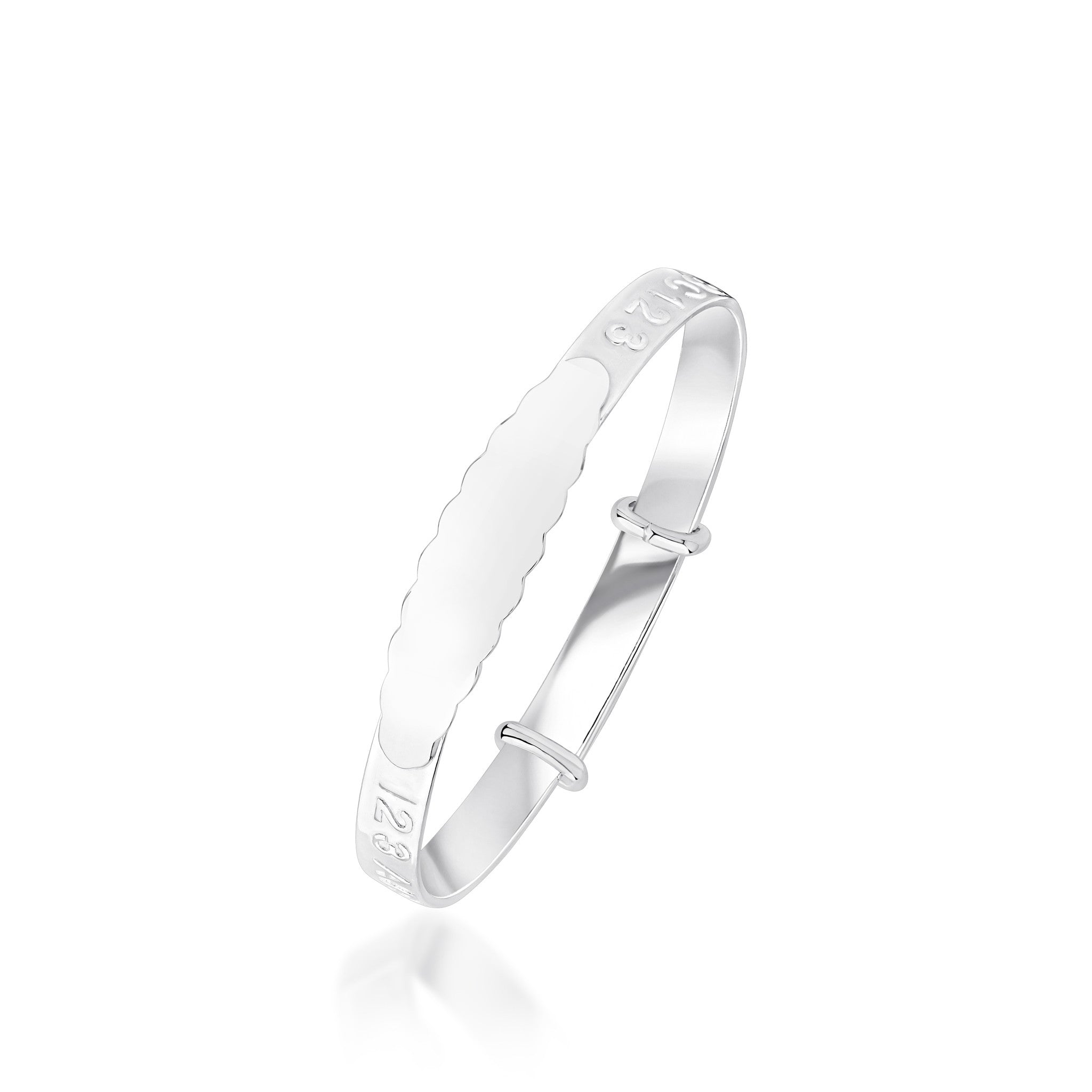 Silver ABC123 Blue CZ Baby Bangle