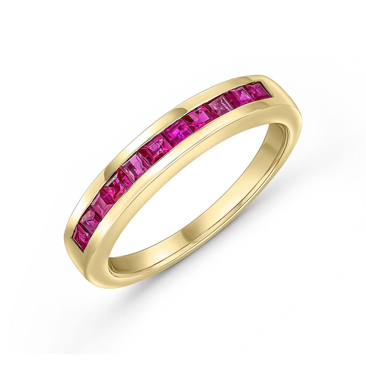 9CT YG SQUARE RUBY 11ST CHANNEL SET 1/2 ETERNITY RING
