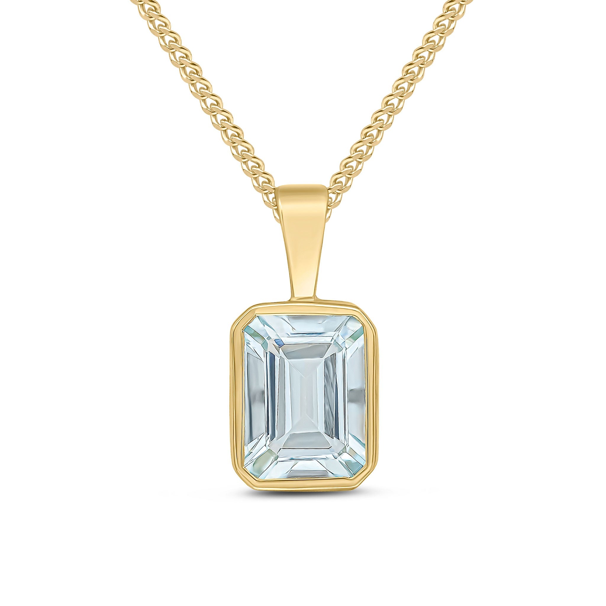 9CT YG 8X6 OCTAGON AQUAMARINE RUBOVER PENDANT