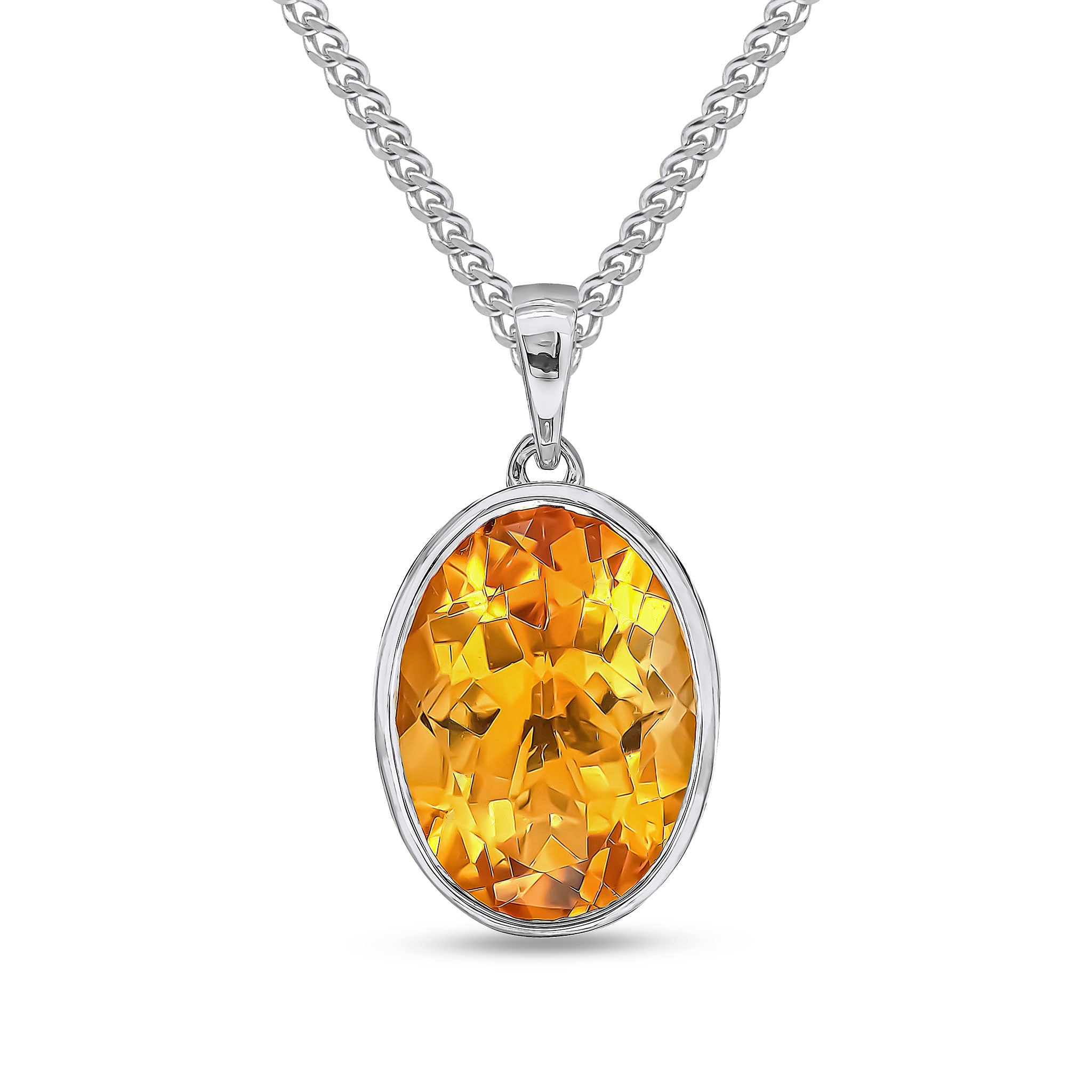 9CT WG 14X10 OVAL CITRINE RUBOVER PENDANT