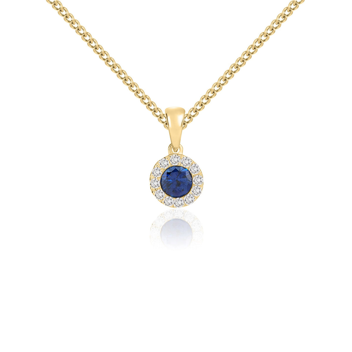 18CT YG 4MM ROUND SAPPHIRE AND DIAMOND MICROSET CLUSTER PENDANT WITH PLAIN LOOP