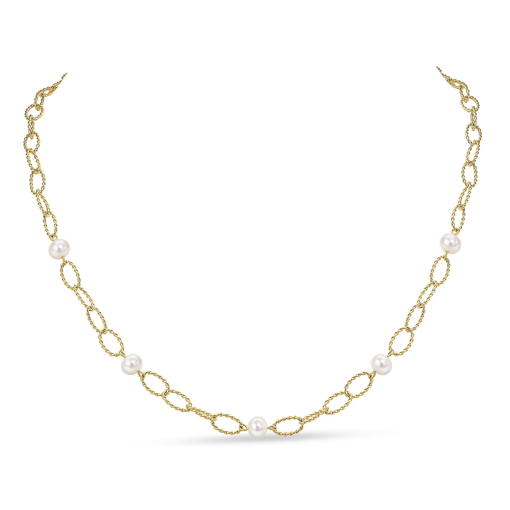 9CT YG FRESHWATER PEARL & TWIST LINKS NECKLACE 18"