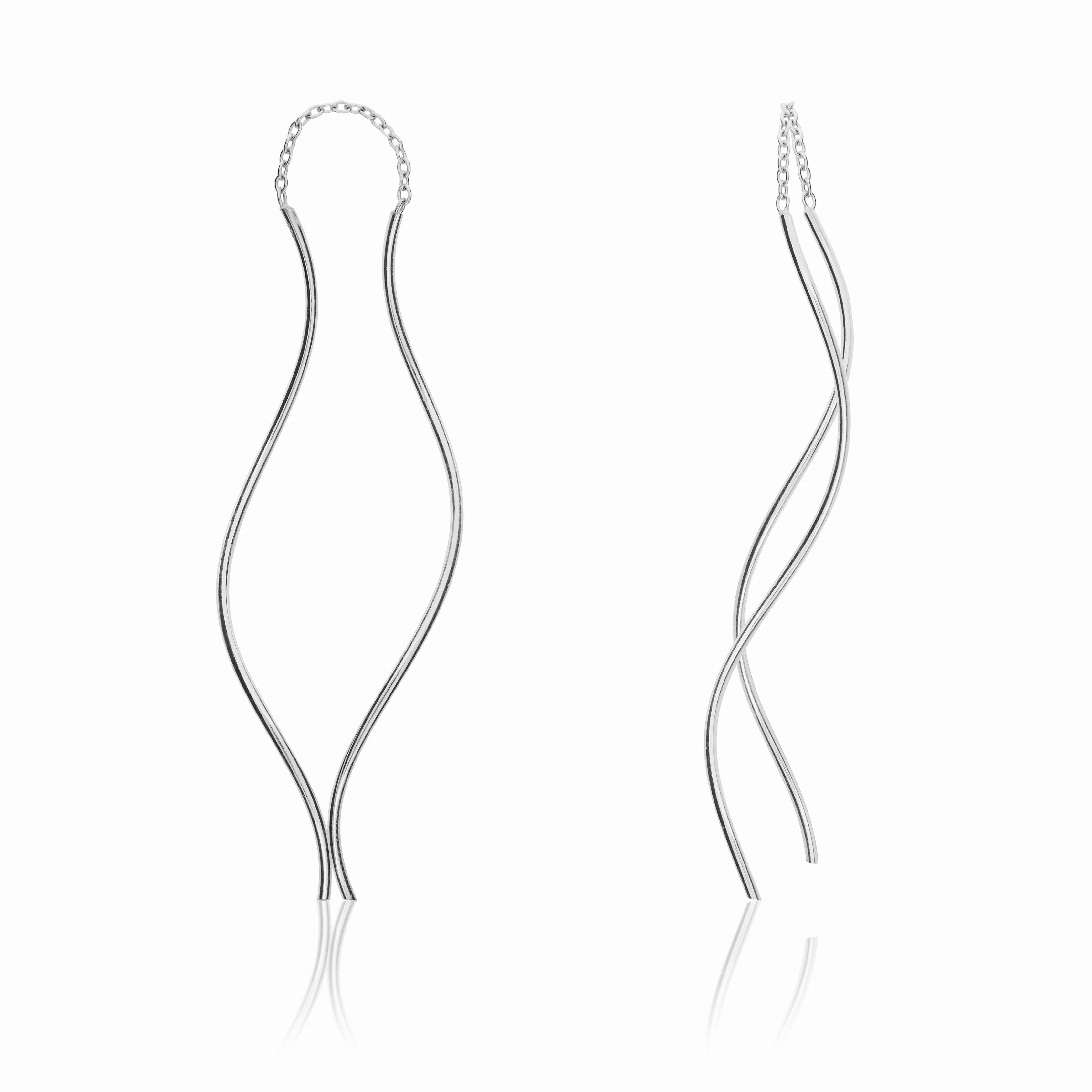 9CT WHITE GOLD DOUBLE SQUIGGLE PULL-THROUGH DROP EARRINGS