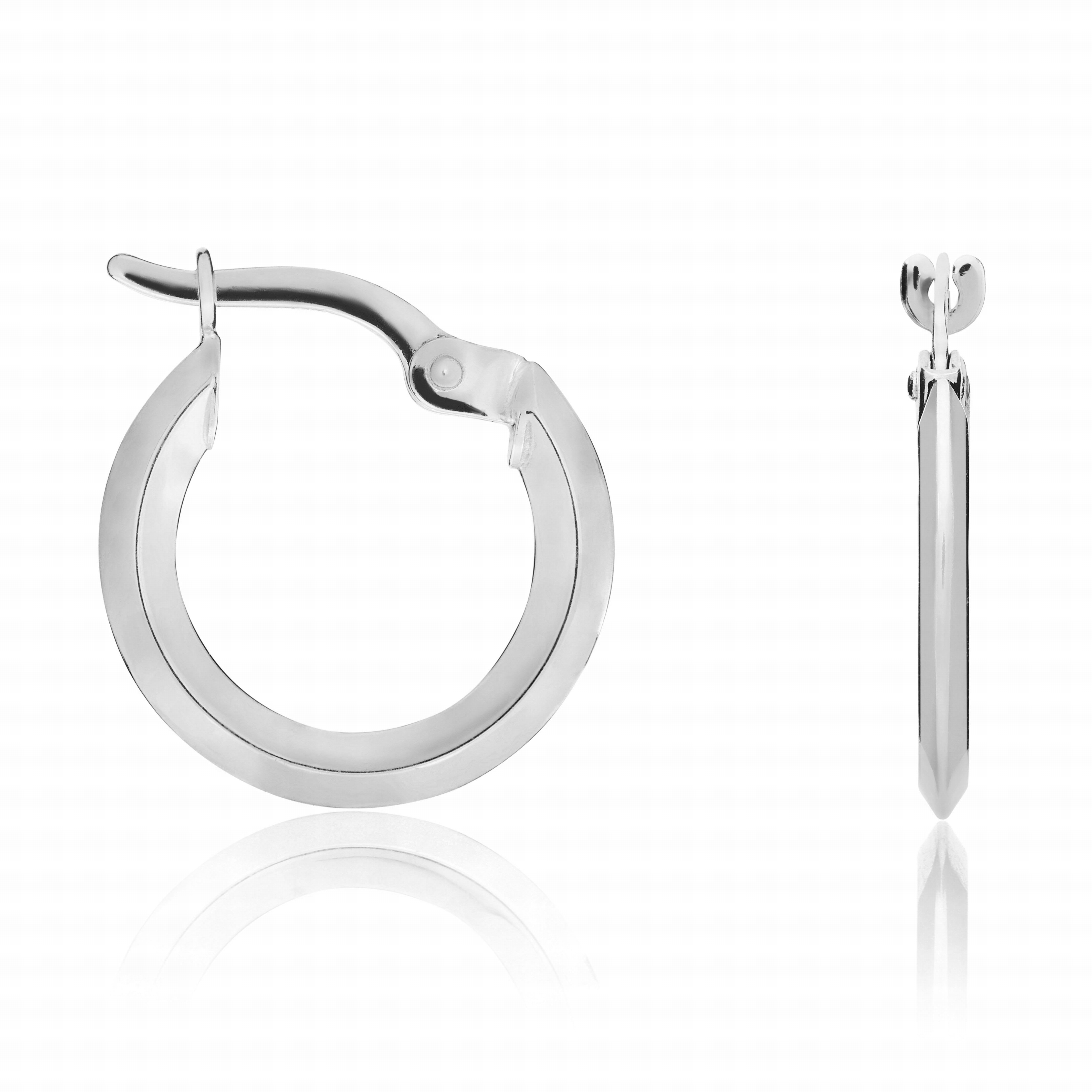 9CT WG KNIFE EDGE HOOP EARRINGS. 15MM OUTER DIAMETER