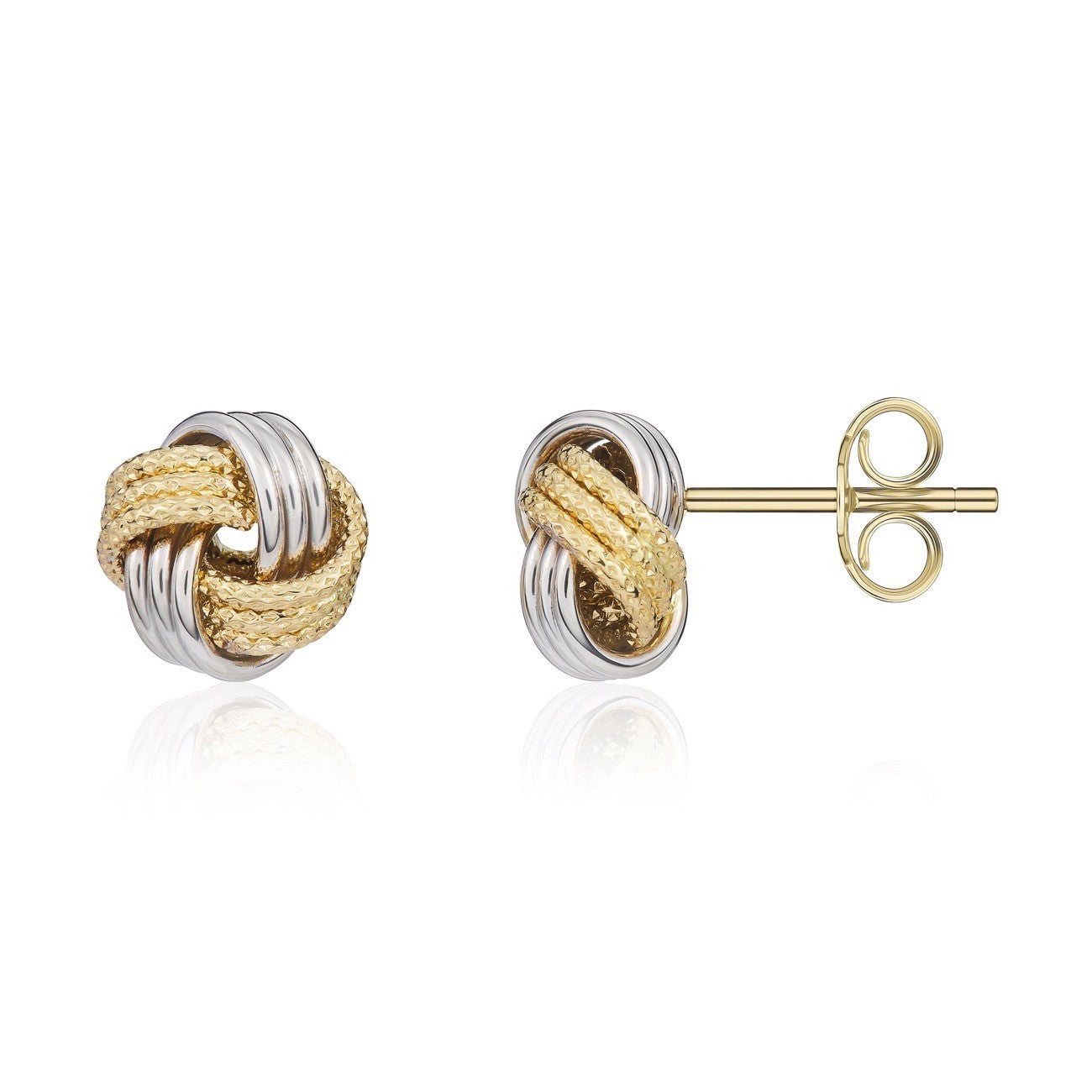 18CT YWG POLISHED AND TEXTURED 3 ROW 4 SECTION KNOT EARRINGS