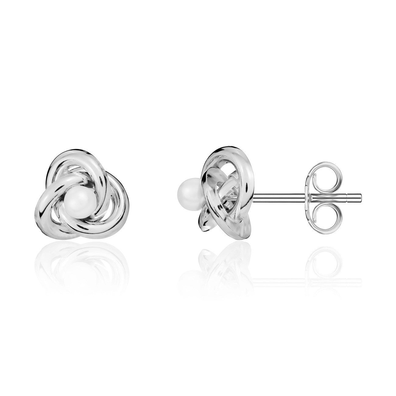 9CT WG POLISHED KNOT STUD EARRING WITH 4.5MM CULTURED FRESHWATER PEARL CENTRE