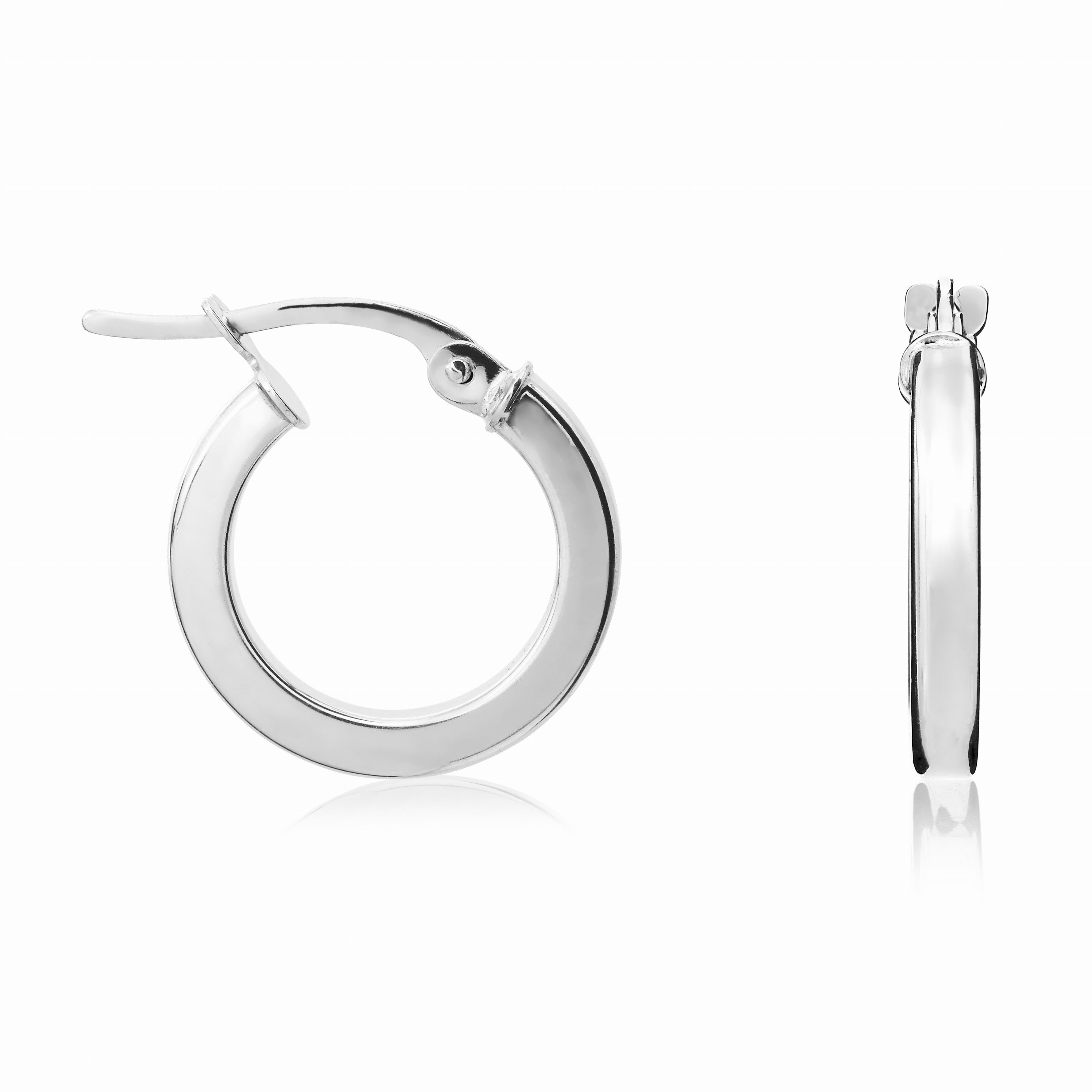 9CT WHITE GOLD 2MM SQUARE TUBE ROUND HOOP EARRINGS 14MM DIAMETER