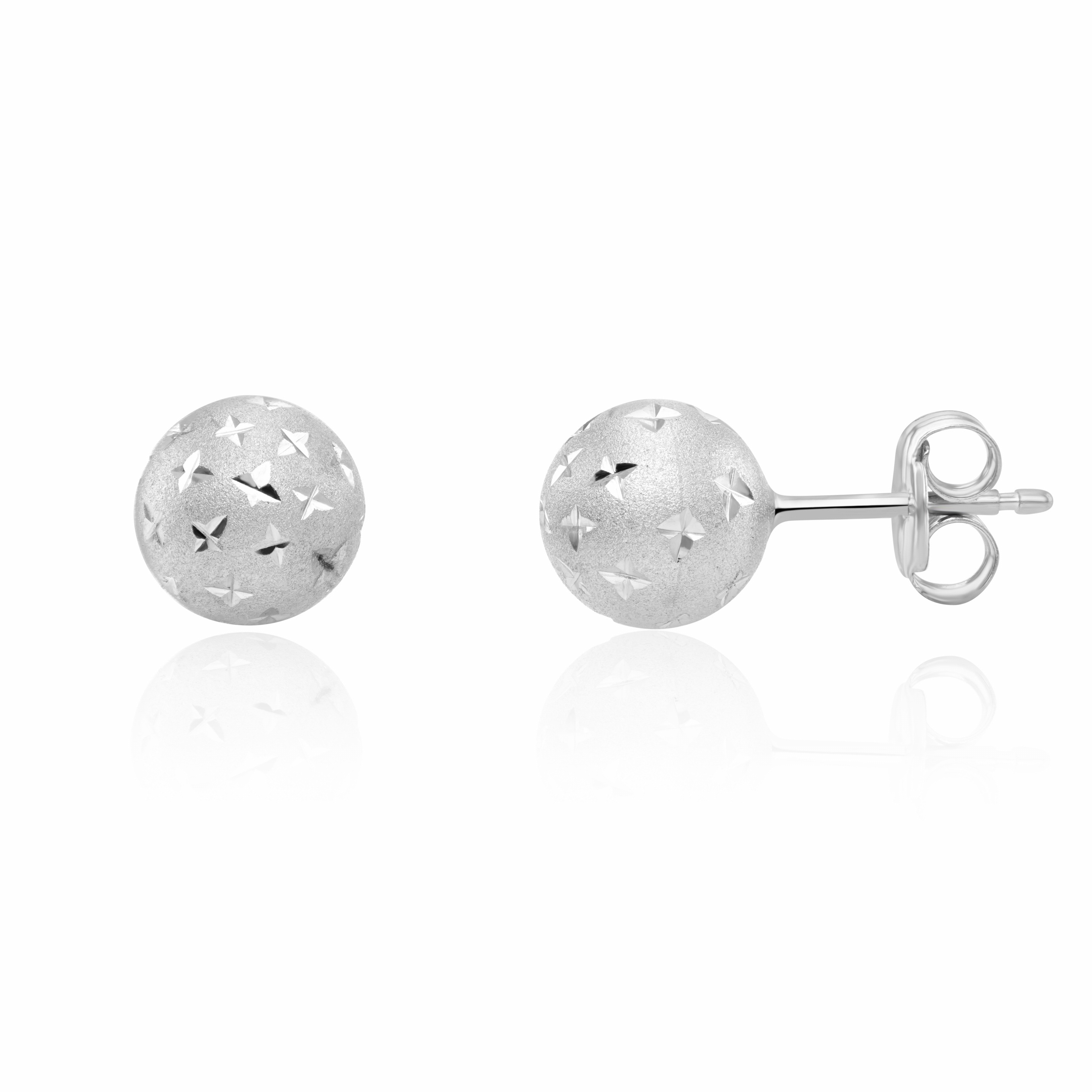 9CT WHITE GOLD SATIN FINISH 7MM BALL STUD WITH DIAMOND CUT STARS