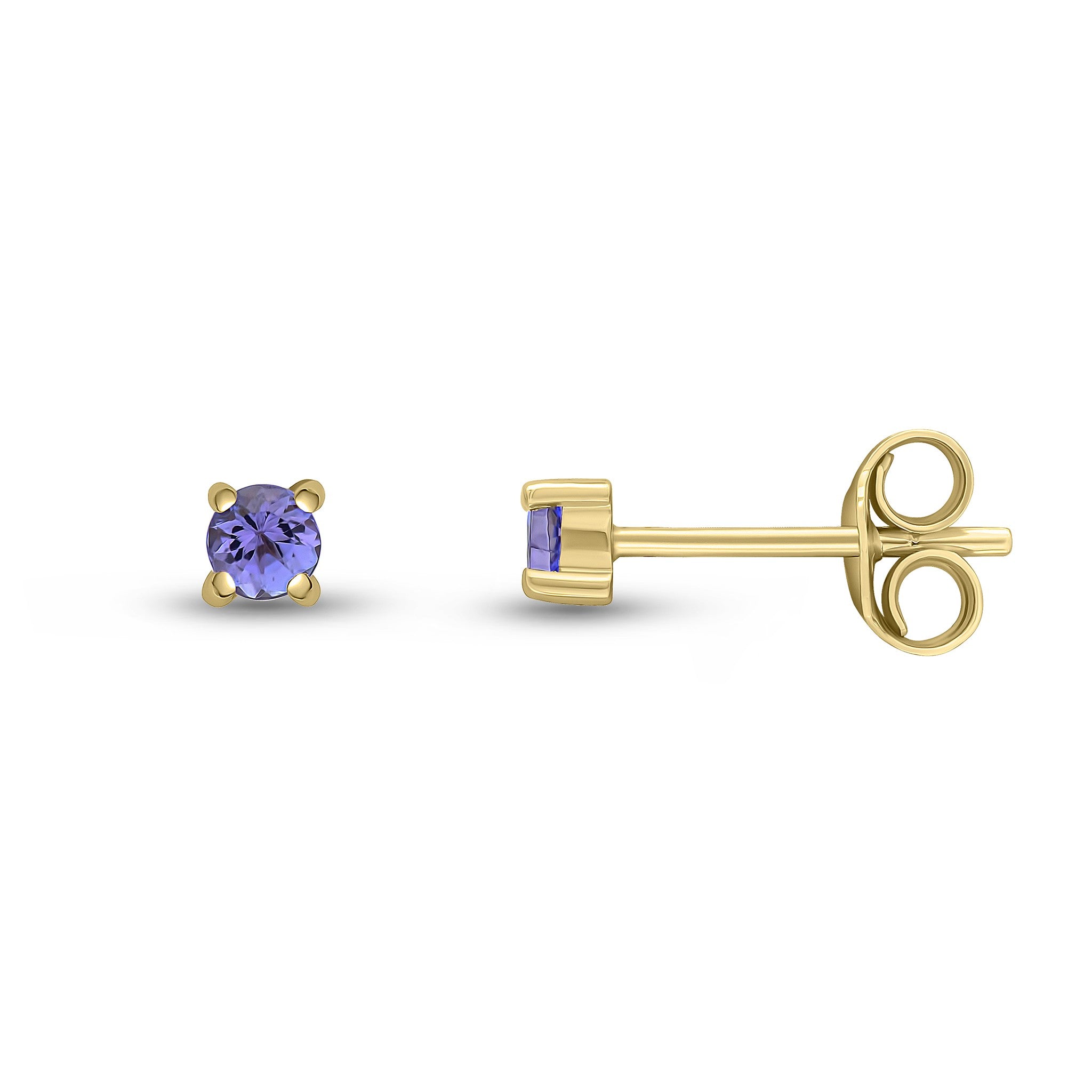 9CT YG 3MM ROUND TANZANITE 4 CLAW STUD EARRINGS
