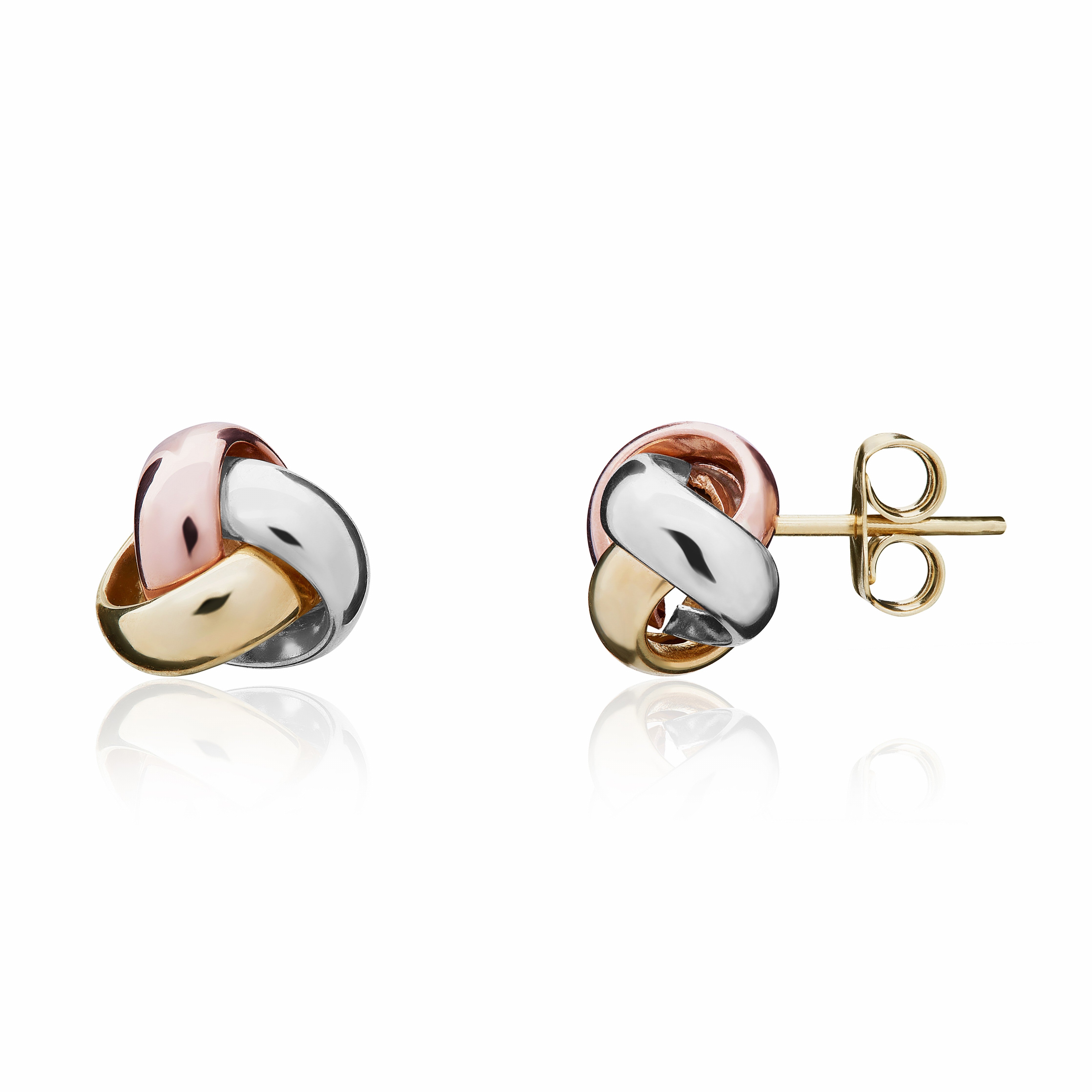9CT 3 COLOUR GOLD POLISHED SIMPLE 3 STRAND KNOT EARRINGS