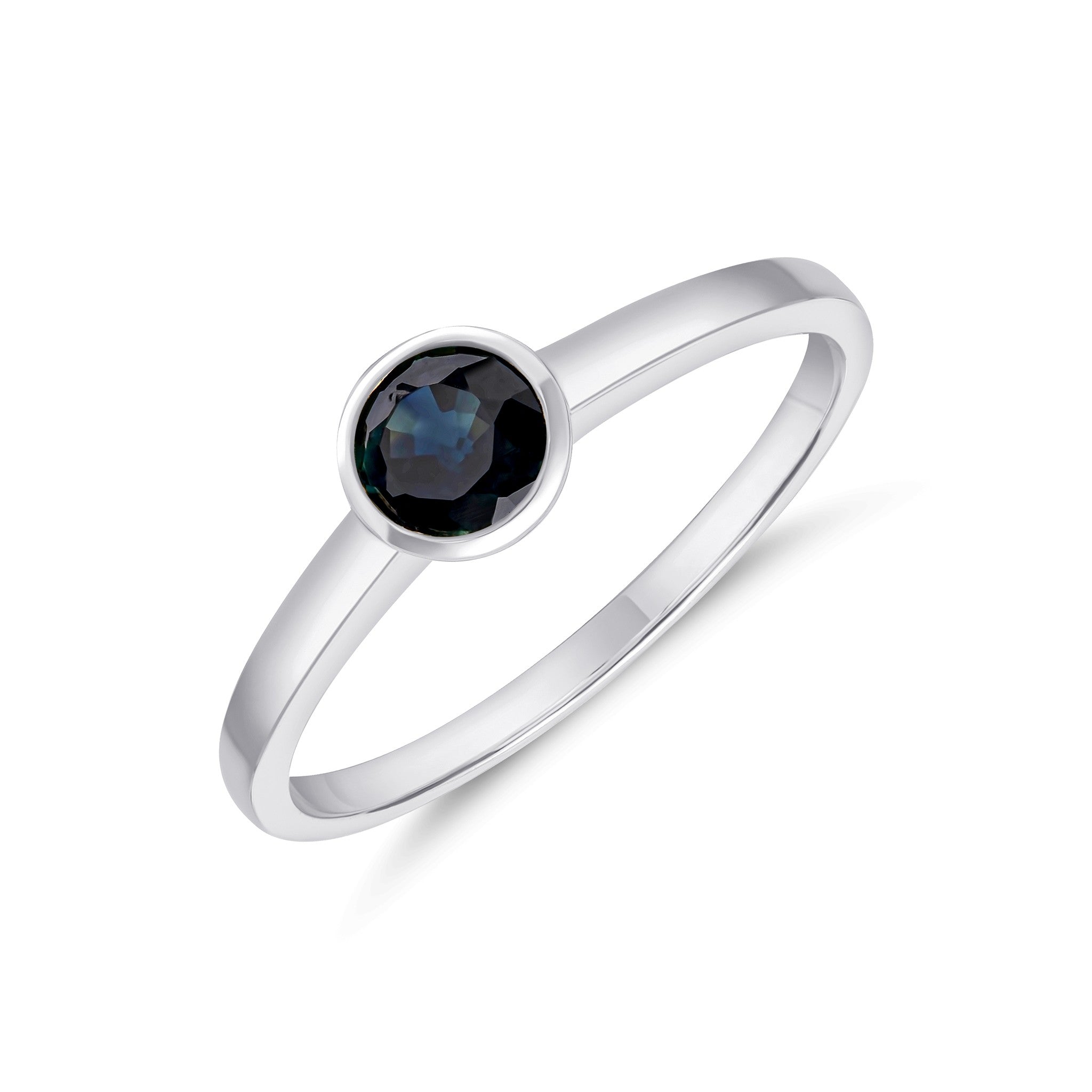 9CT WG 5MM ROUND SAPPHIRE RUBOVER SINGLE STONE RING