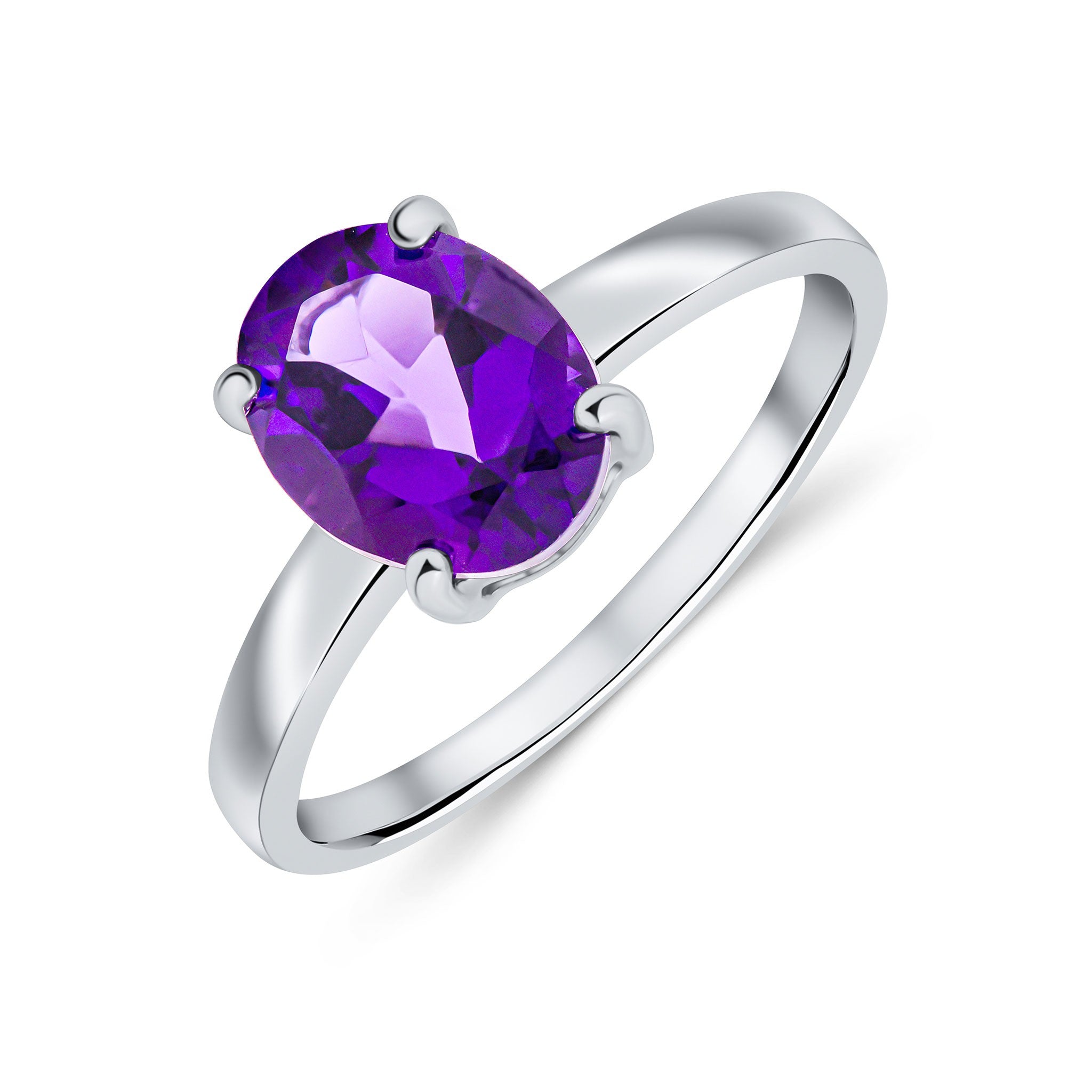 9CT WG 9X7 OVAL AMETHYST CLAW SET SINGLE STONE RING