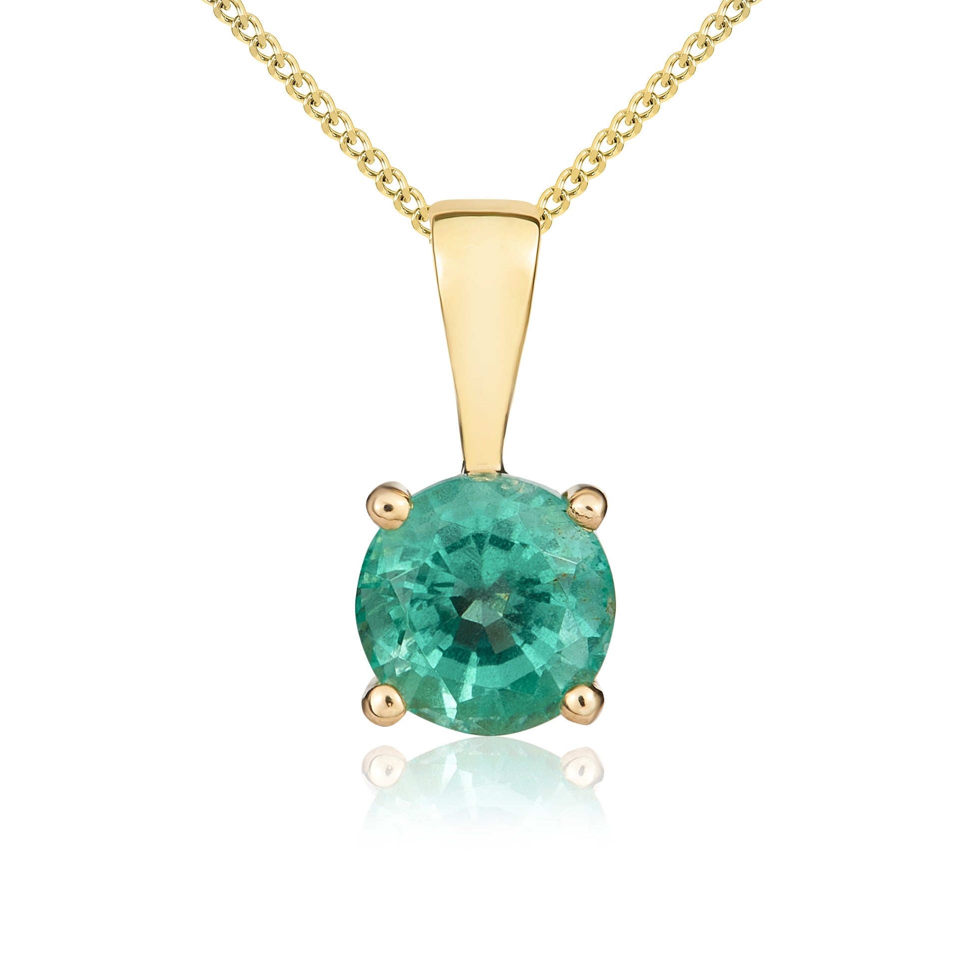 9CT YG 5MM ROUND EMERALD 4 CLAW SINGLE STONE PENDANT
