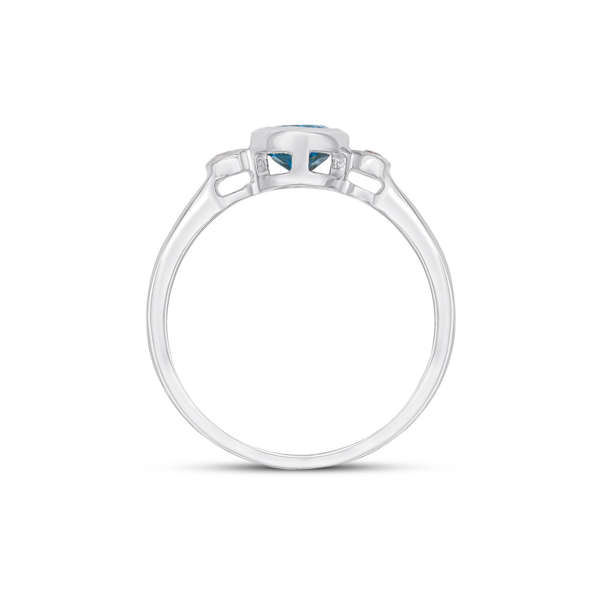 9CT WG 7X5 OVAL SWISS BLUE TOPAZ AND ROUND DIAMOND 3ST RUBOVER RING