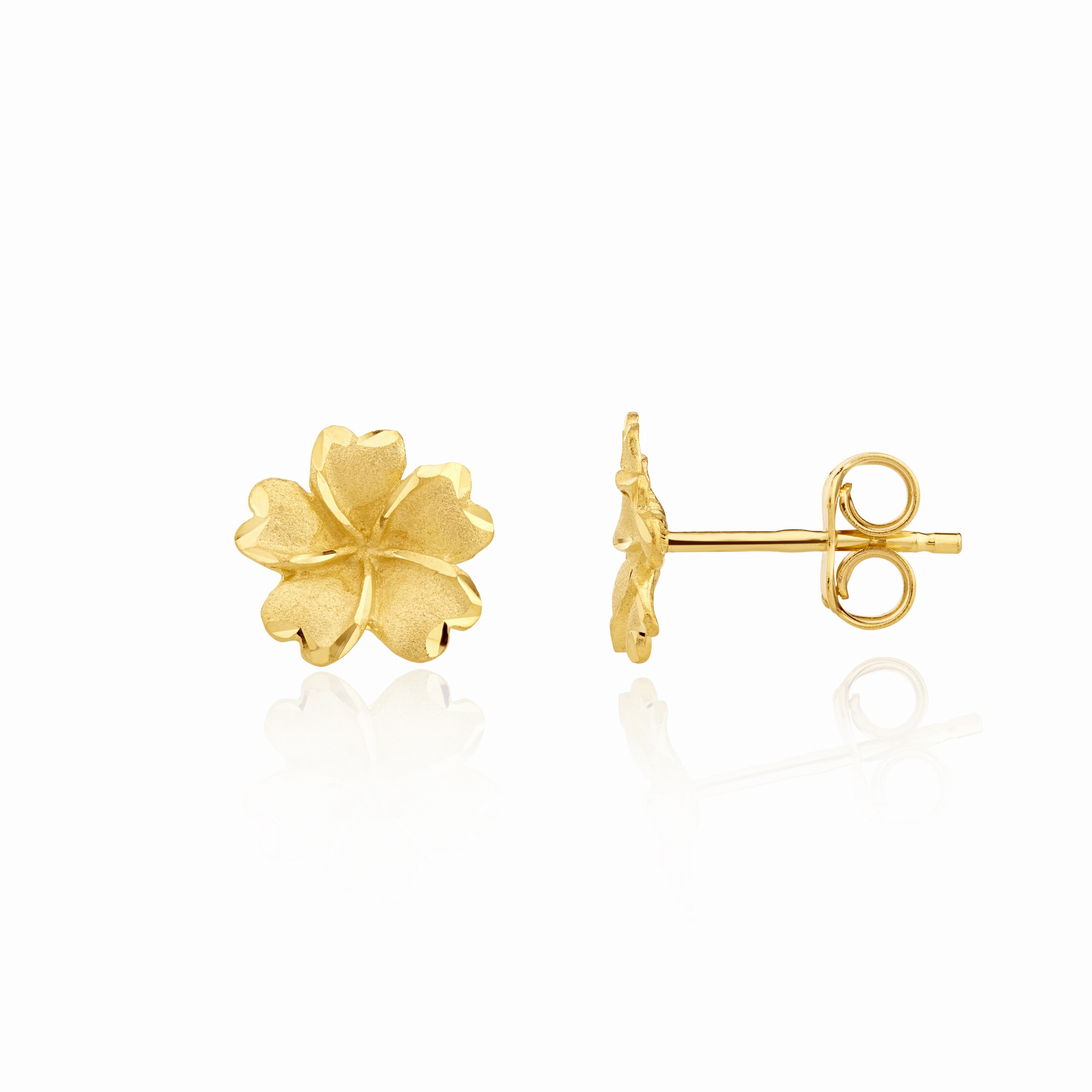 9CT YELLOW GOLD SATIN 9MM FLOWER WITH POLISHED EDGE STUD EARRINGS