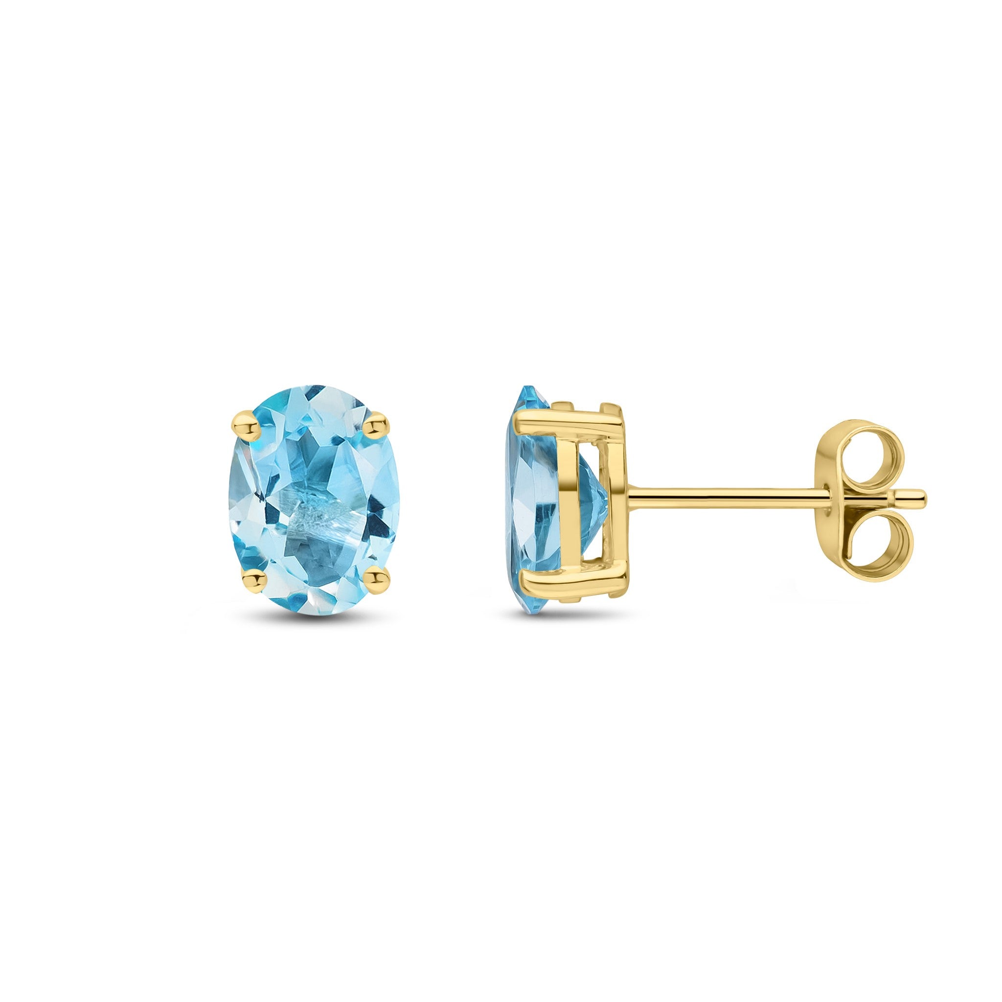 9CT YG 8X6 OVAL SWISS BLUE TOPAZ CLAW SET EARRINGS