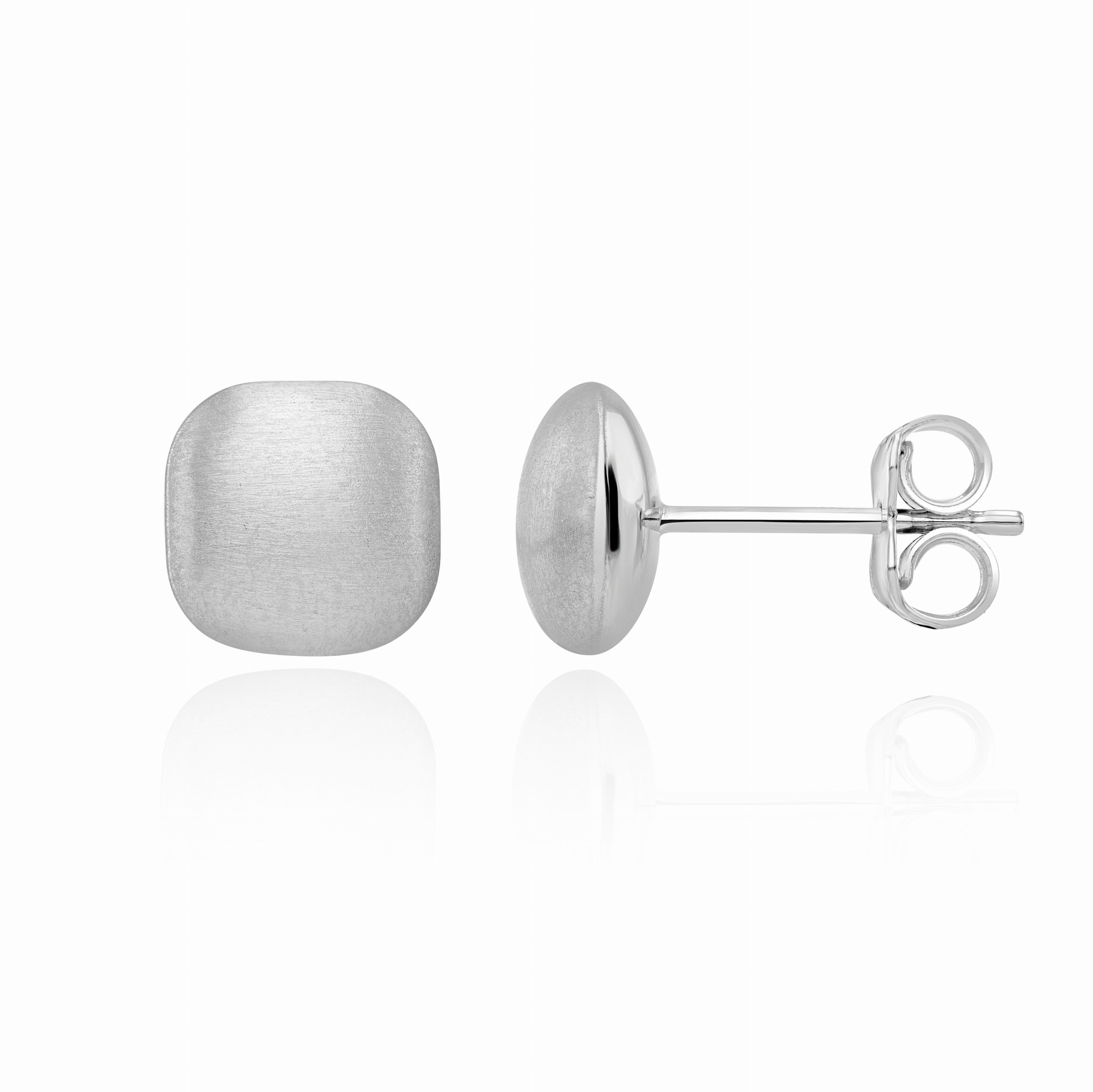 9CT WHITE GOLD SATIN FINISH CUSHION STUD. 8MM
