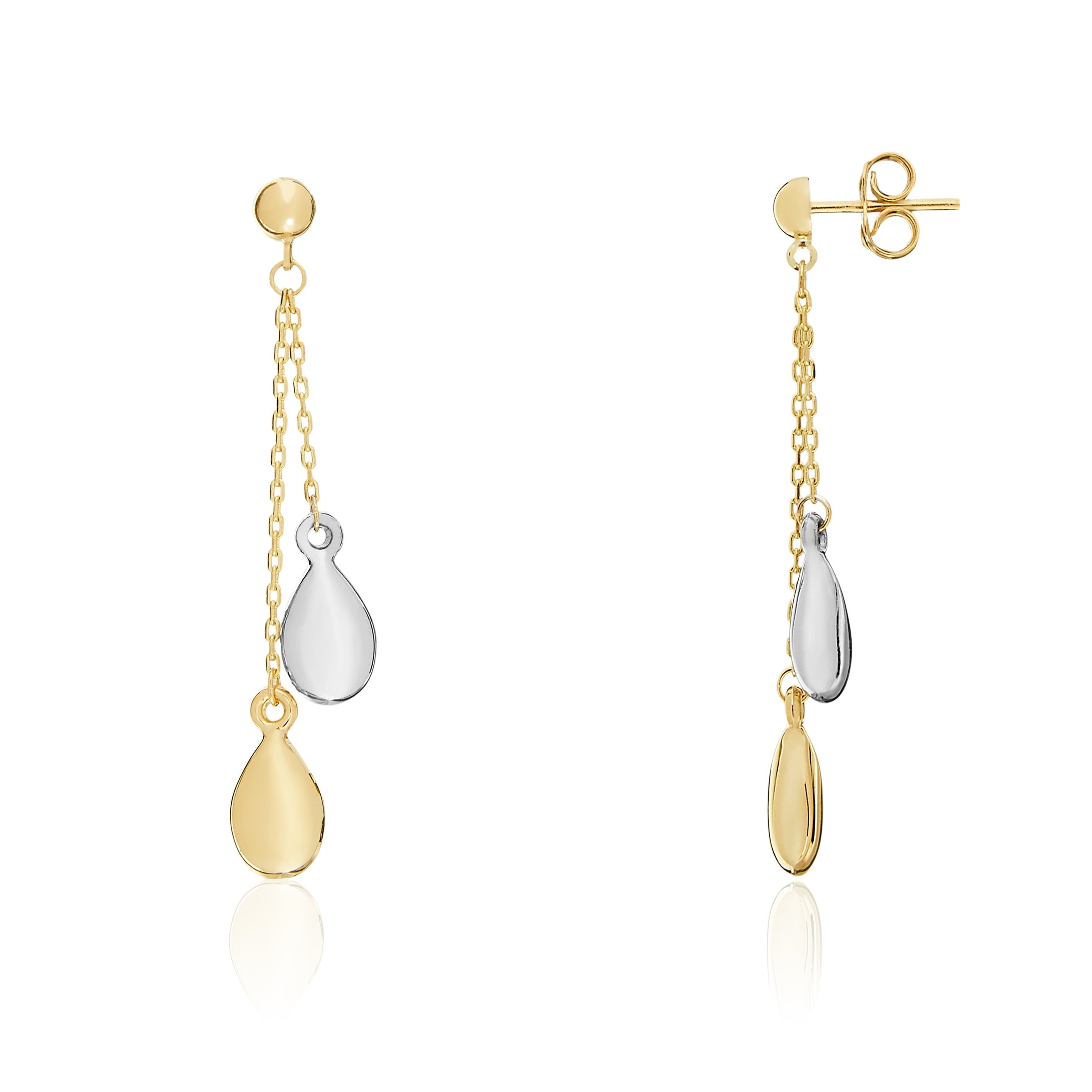 9CT YWG POLISHED PEARSHAPE AND CHAIN 2 ROW DROP EARRINGS