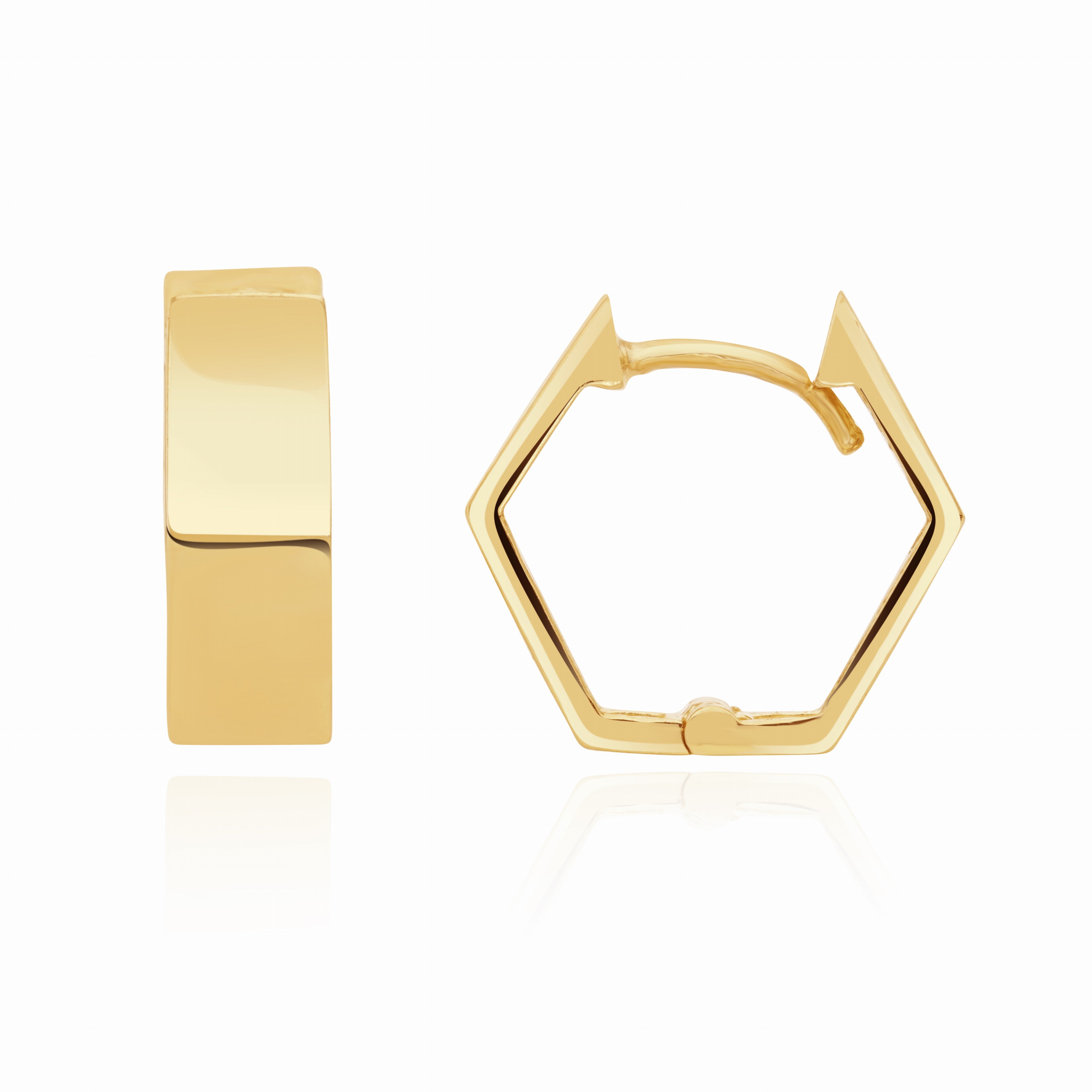 9CT YG POLISHED HEXAGON HUGGY EARRINGS
