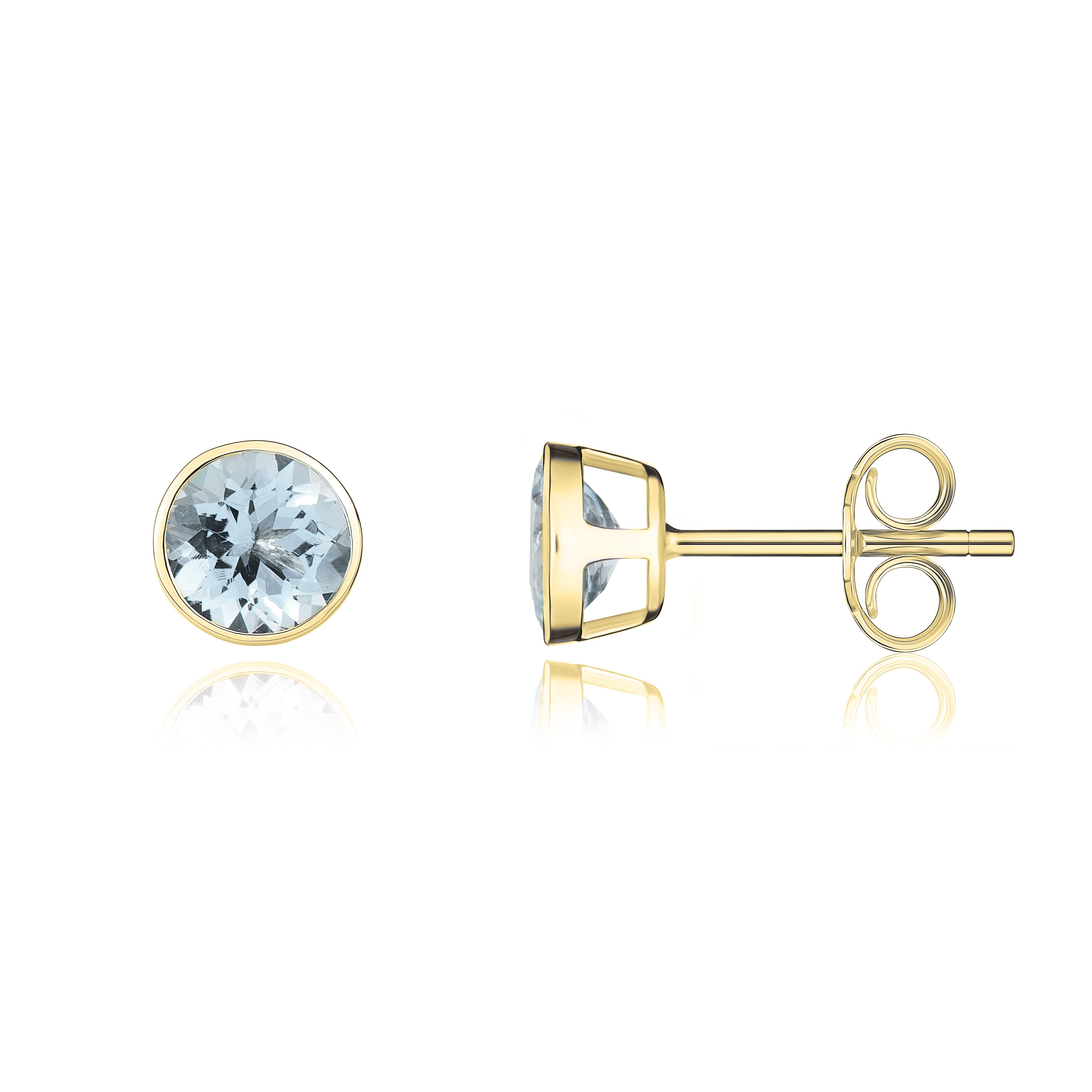 9CT YG 5MM ROUND AQUA RUBOVER STUD EARRINGS