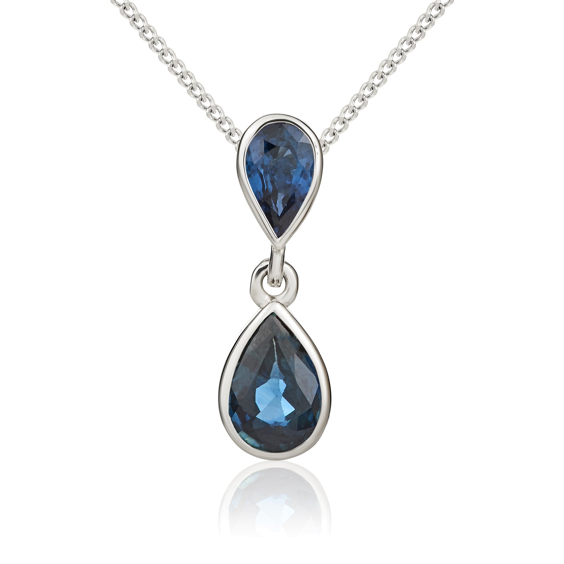 9CT WG PEARSHAPE SAPPHIRE RUBOVER 2ST DROP PENDANT