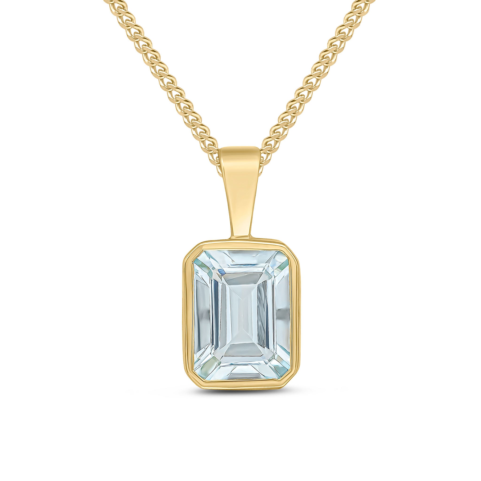 9CT YG 8X6 OCTAGON AQUAMARINE RUBOVER PENDANT