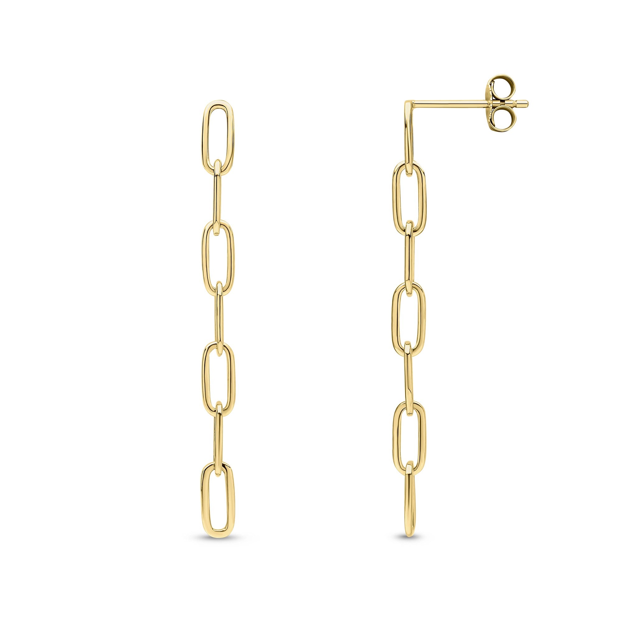 9CT YG PAPERCHAIN DROP EARRINGS. 43MM LONG