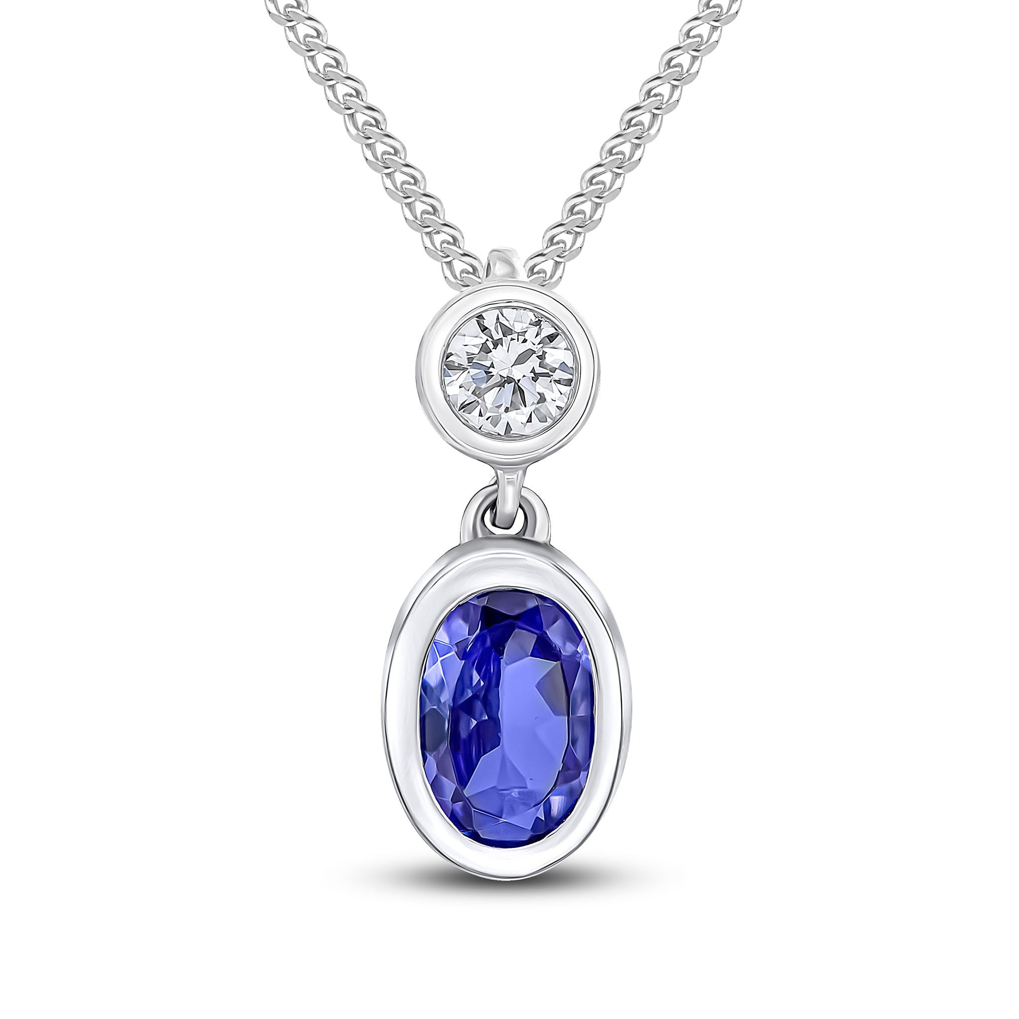 18CT WG OVAL TANZANITE & ROUND DIAMOND 2ST RUBOVER SLIDER PENDANT