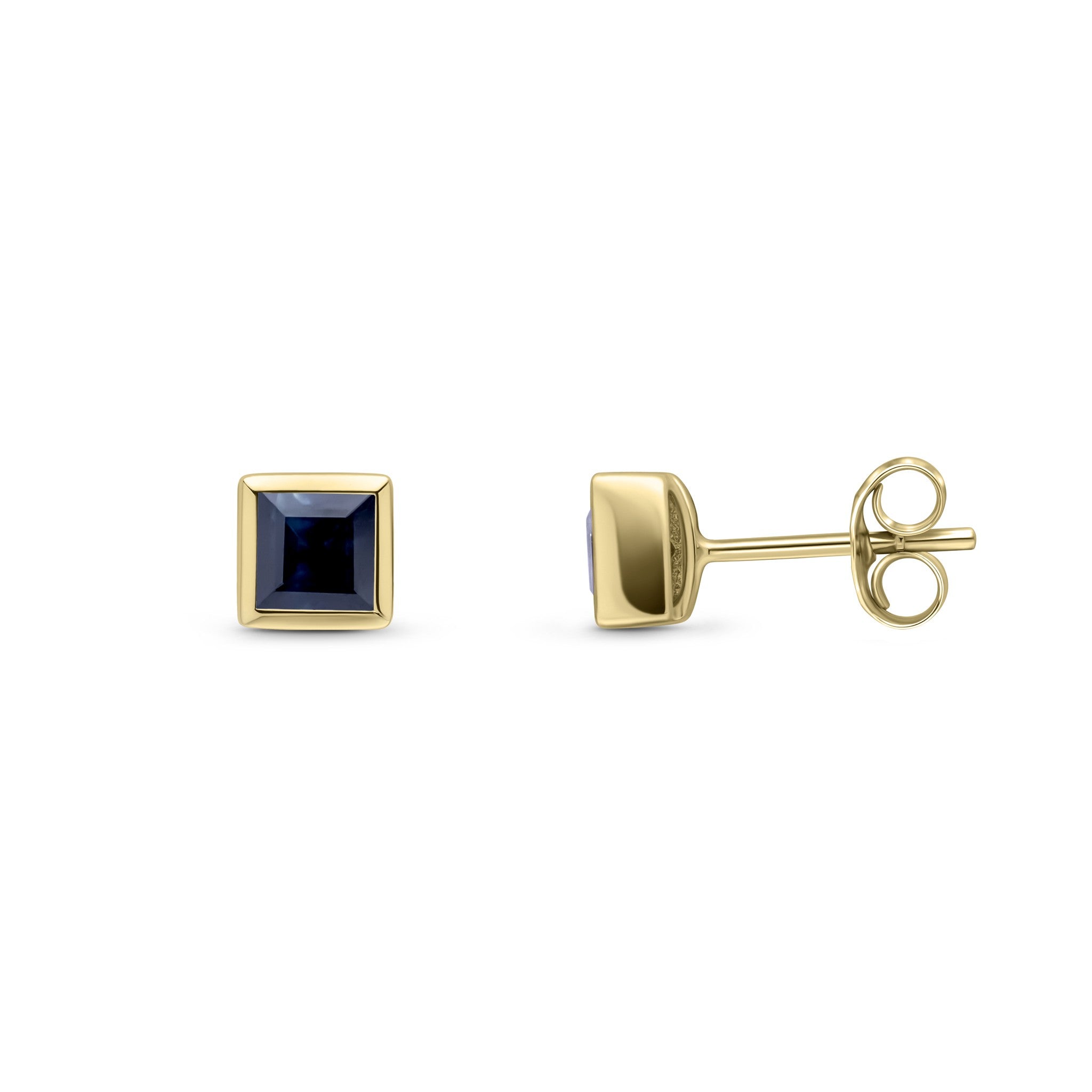 9CT YG 3MM SQUARE SAPPHIRE RUBOVER SET EARRINGS