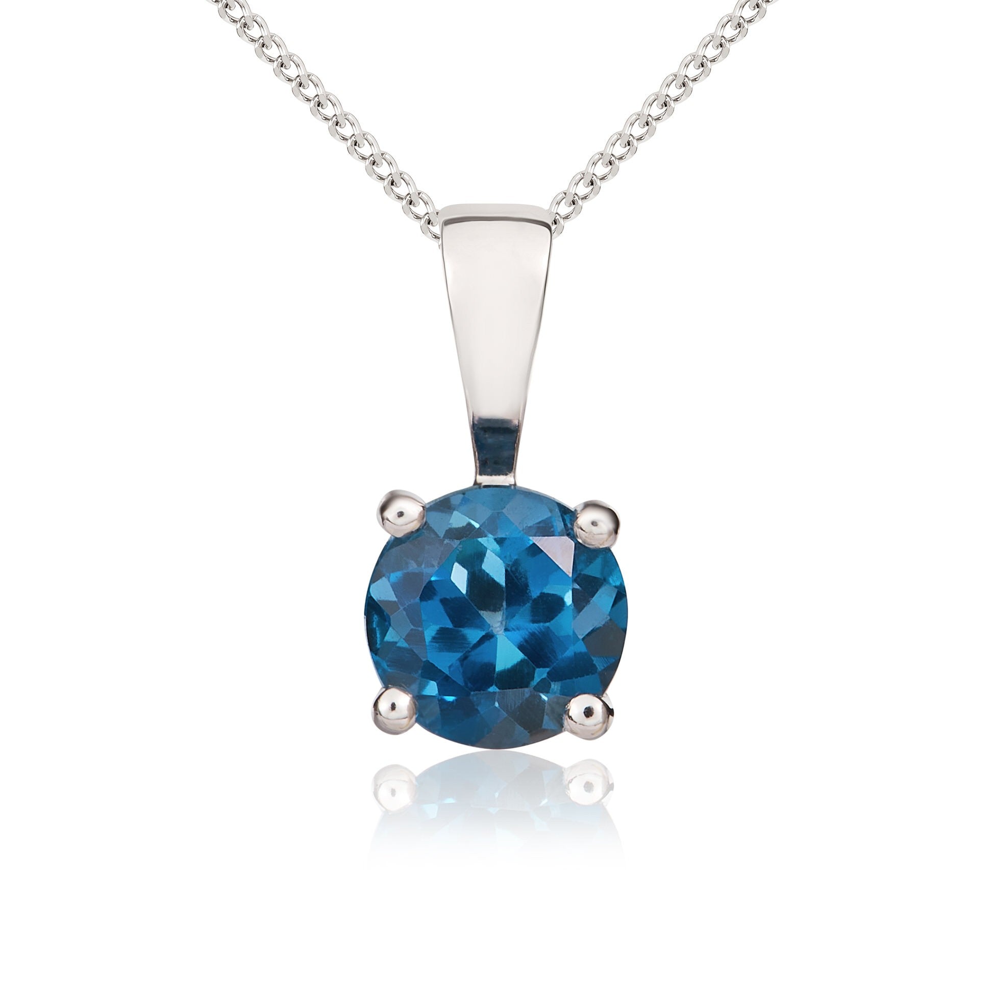 9CT WG 5MM ROUND LONDON BLUE TOPAZ 4 CLAW PENDANT