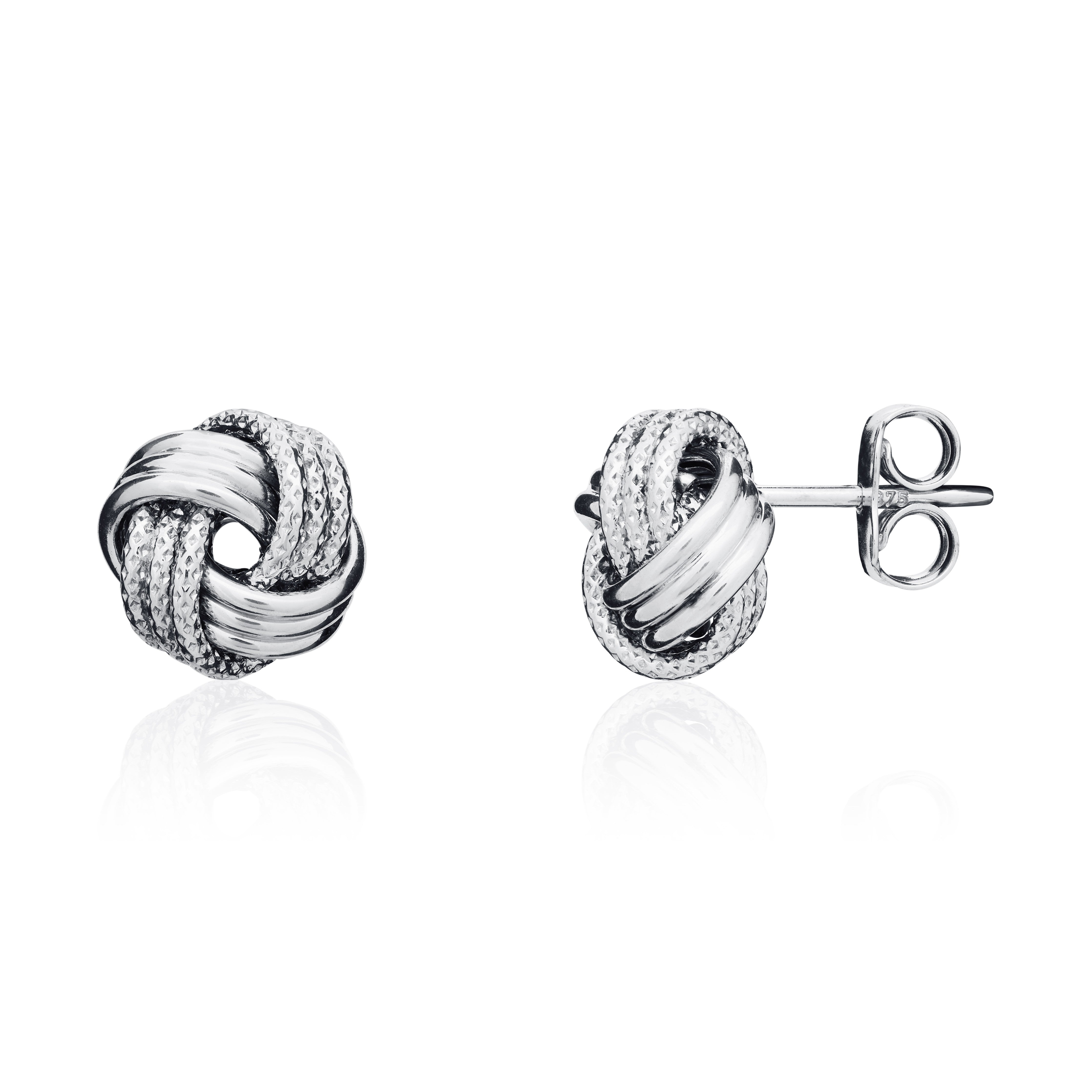 18CT WG POLISHED AND TEXTURED 3 ROW 4 SECTION KNOT EARRINGS