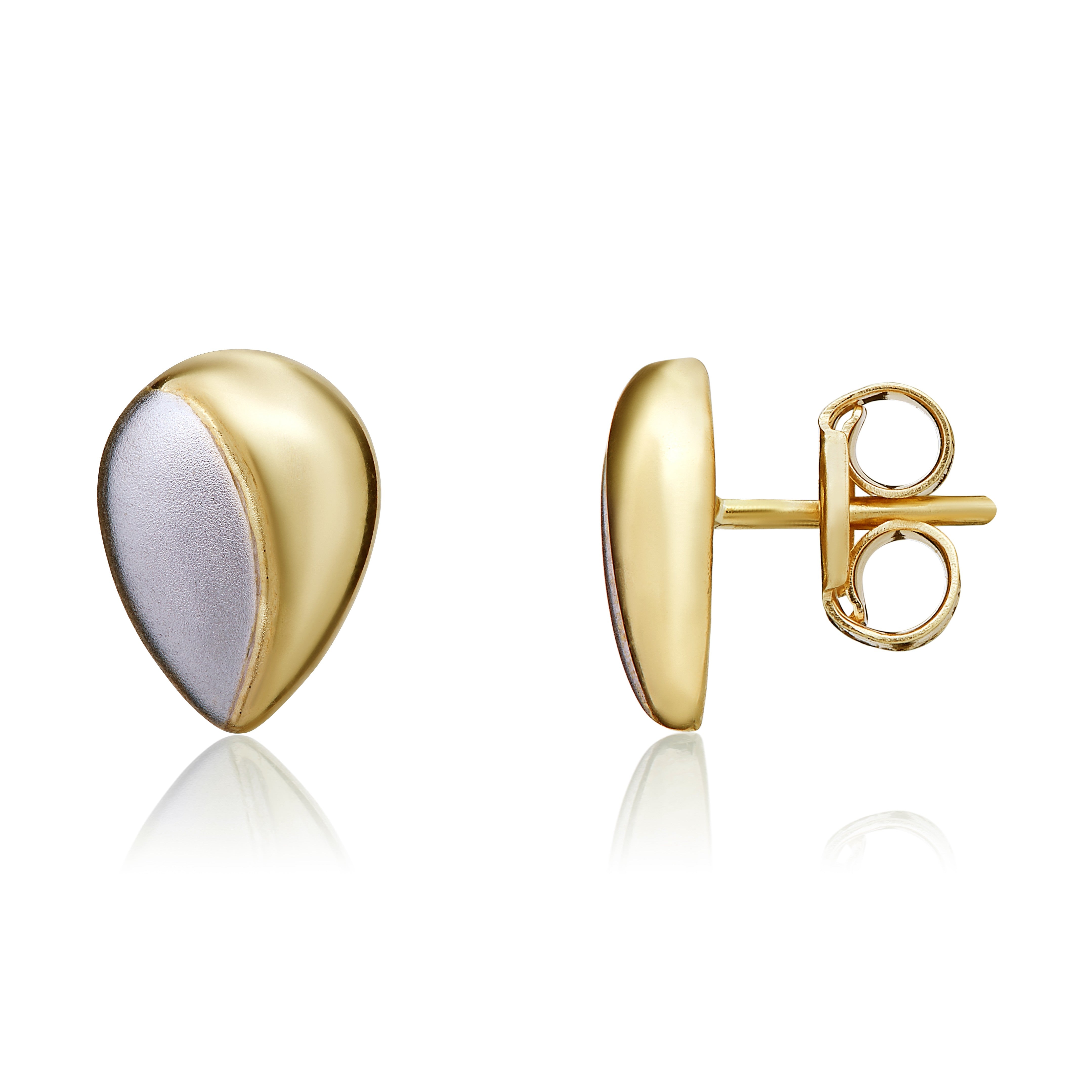 9CT POLISHED FINISH YELLOW GOLD AND SATIN FINISH WHITE GOLD PEARSHAPE STUD EARRINGS