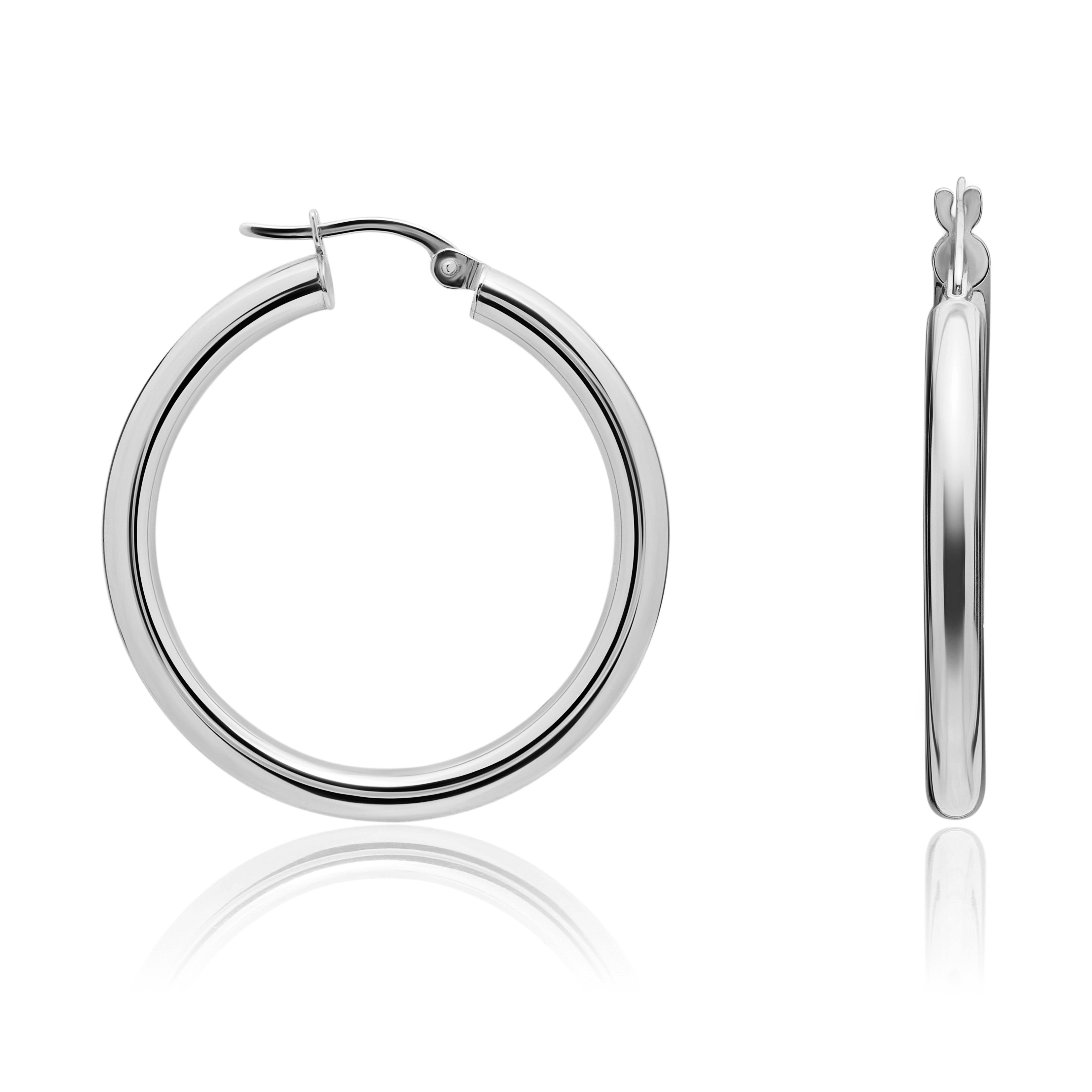 9CT WG 3MM TUBE POLISHED HOOP EARRINGS - 36MM DIAMETER